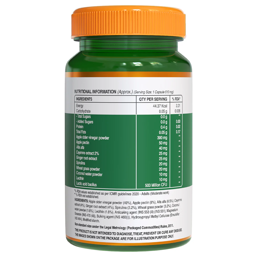 Apple Cider Vinegar with Wheat Grass and Spirulina - 60 Veg Capsules | Supports Detox and Weight Management - Image 5