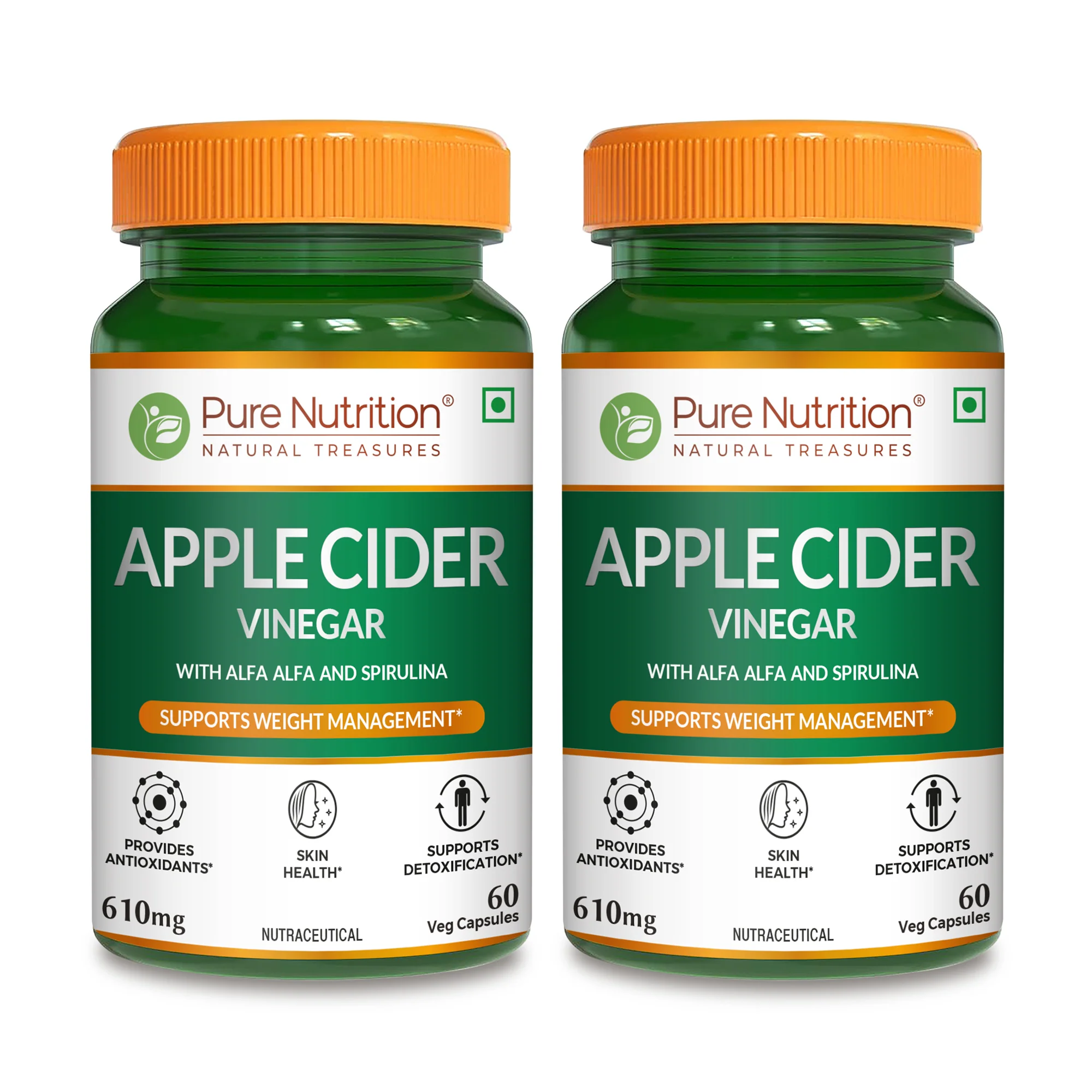 Apple Cider Vinegar with Wheat Grass and Spirulina - 60 Veg Capsules | Supports Detox and Weight Management - Image 7