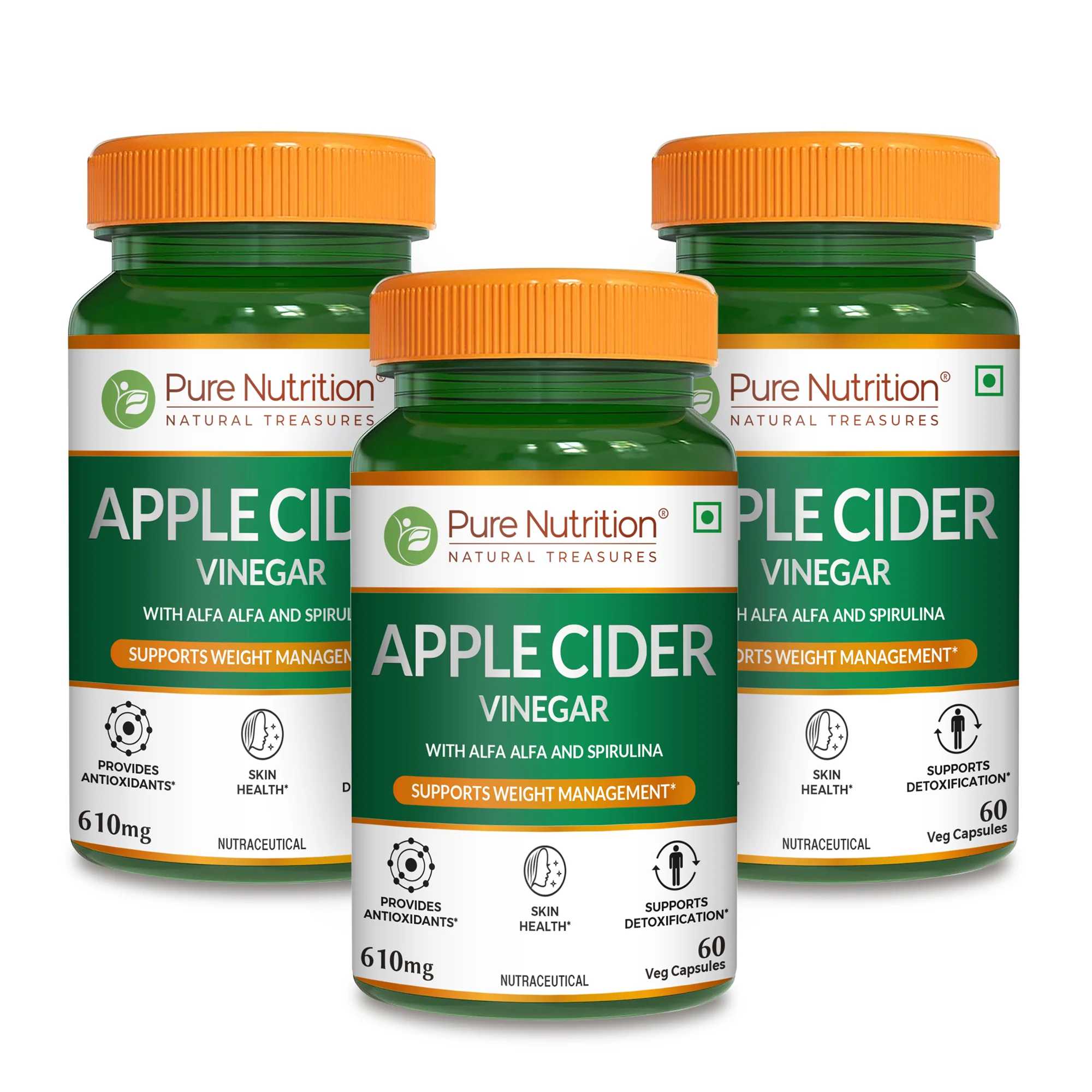 Apple Cider Vinegar with Wheat Grass and Spirulina - 60 Veg Capsules | Supports Detox and Weight Management - Image 8
