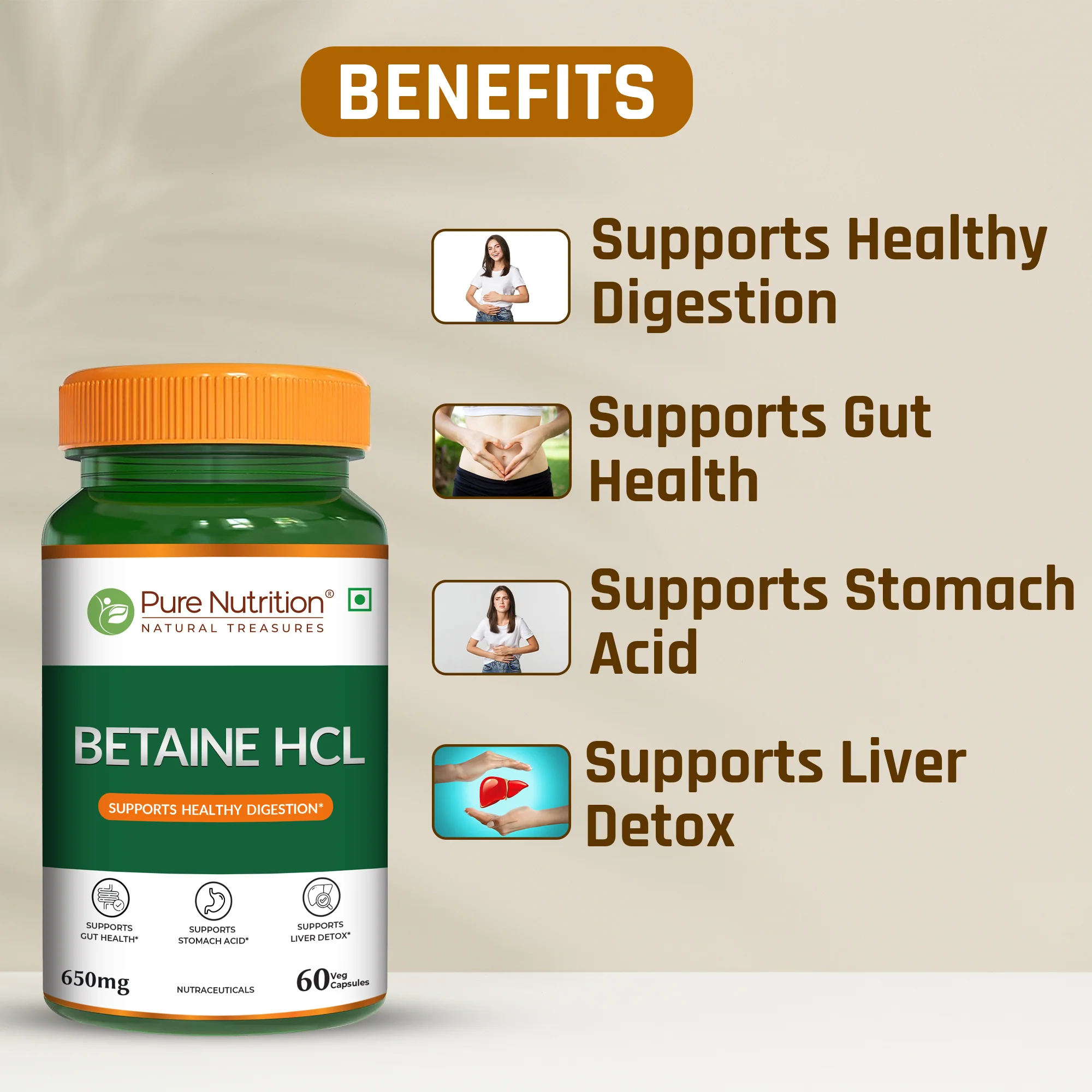 Pure Nutrition Betaine HCl 650 mg – Digestive Wellness Supplement - Image 3