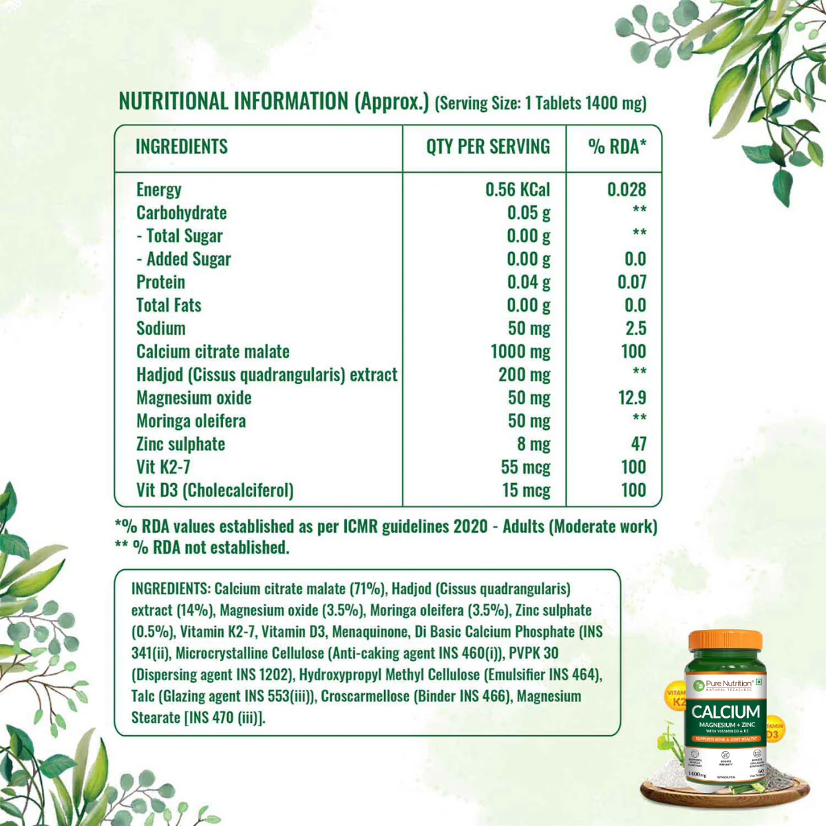 Calcium Magnesium Zinc Vitamin D3 & K2 Tablets for Daily Bone and Muscle Support - Image 12