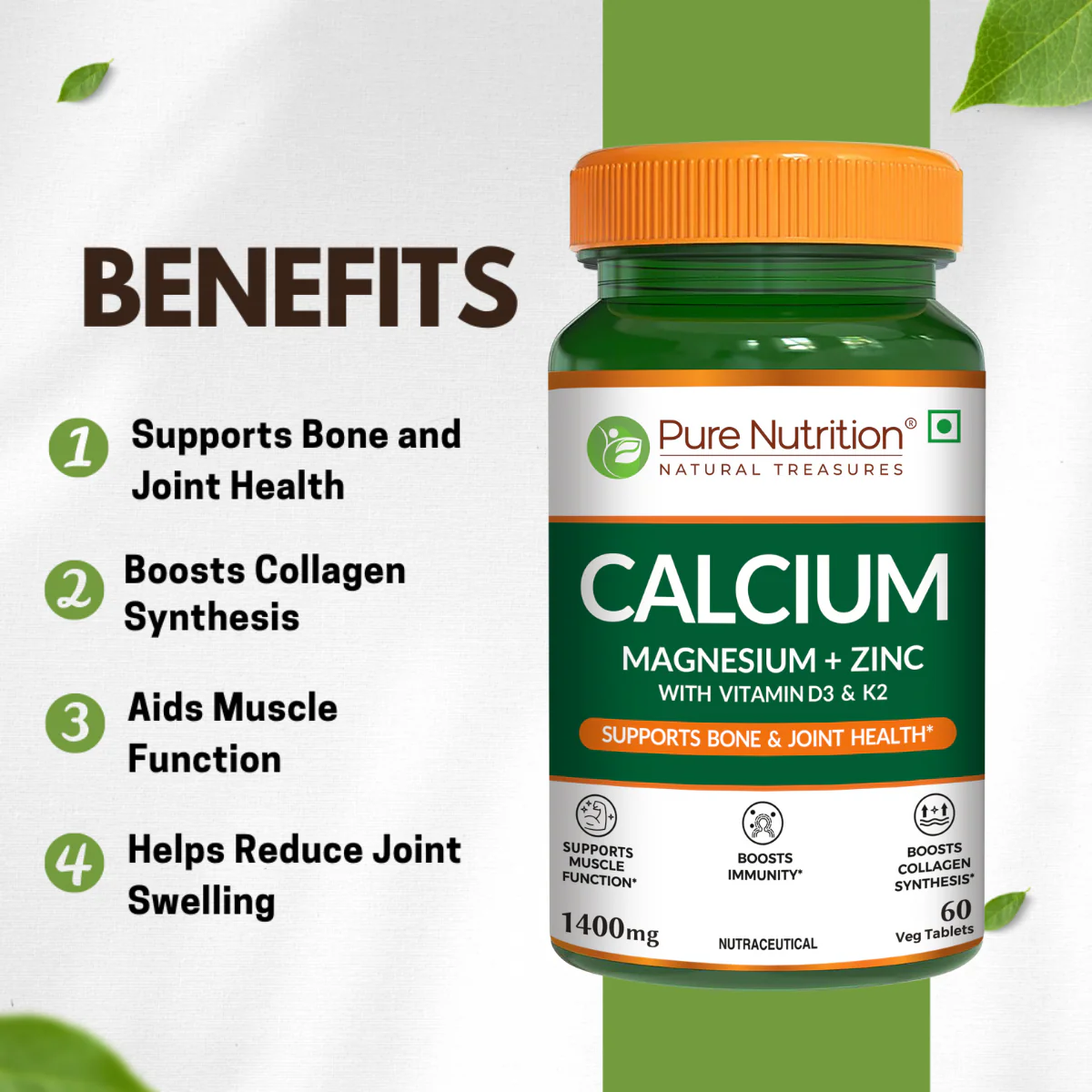 Calcium Magnesium Zinc Vitamin D3 & K2 Tablets for Daily Bone and Muscle Support - Image 3
