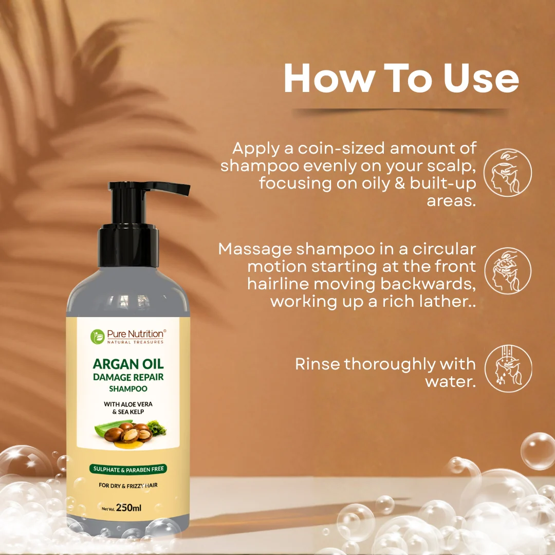 Pure Nutrition Argan Oil Damage Repair Shampoo with Aloe Vera & Sea Kelp – 250ml - Image 6