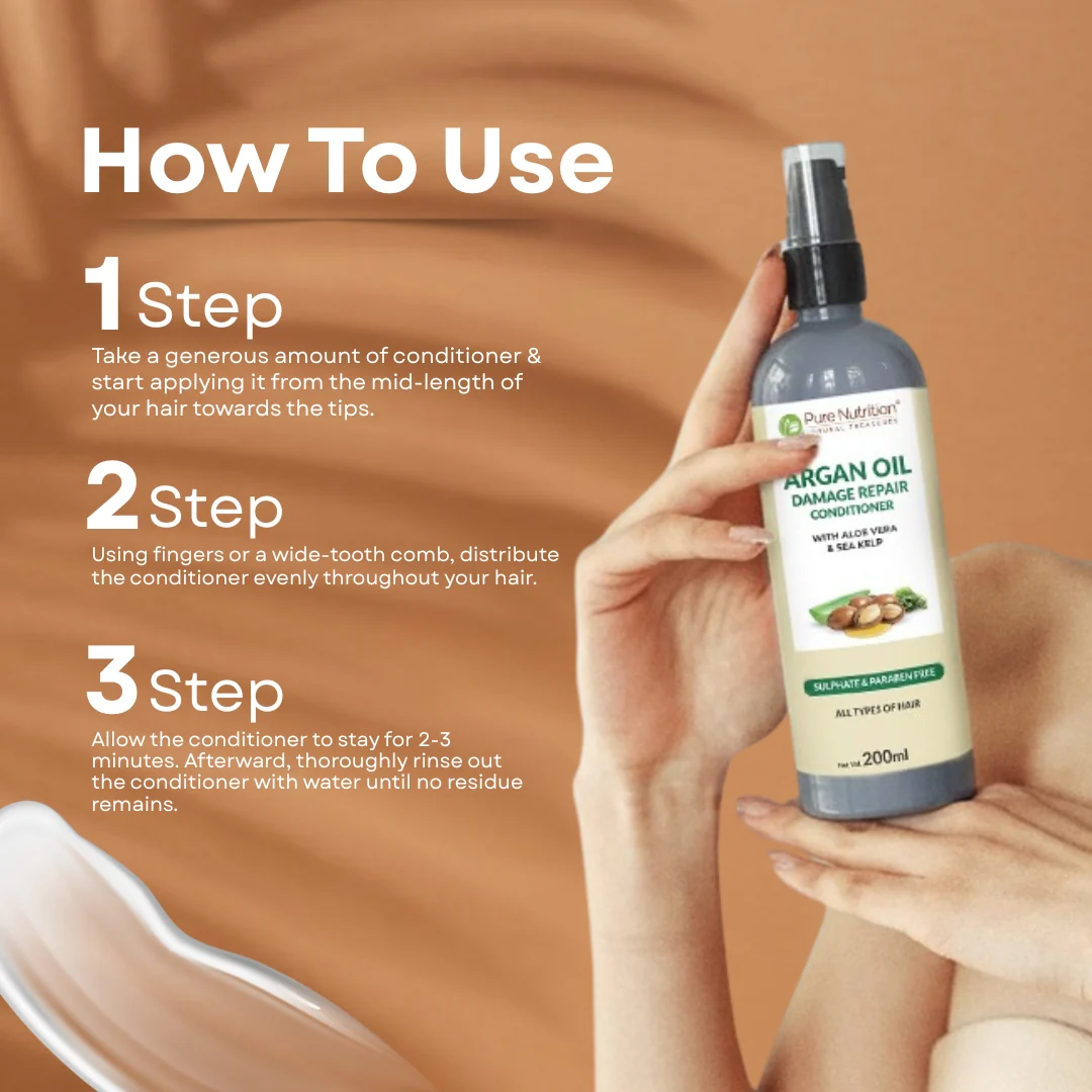 Pure Nutrition Argan Oil Damage Repair Conditioner with Aloe Vera & Sea Kelp – 200ml - Image 6