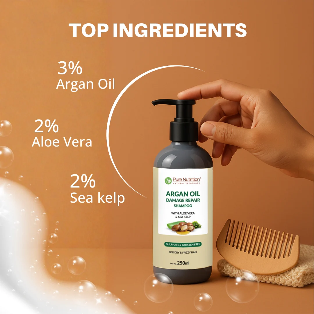 Pure Nutrition Argan Oil Damage Repair Shampoo with Aloe Vera & Sea Kelp – 250ml - Image 4
