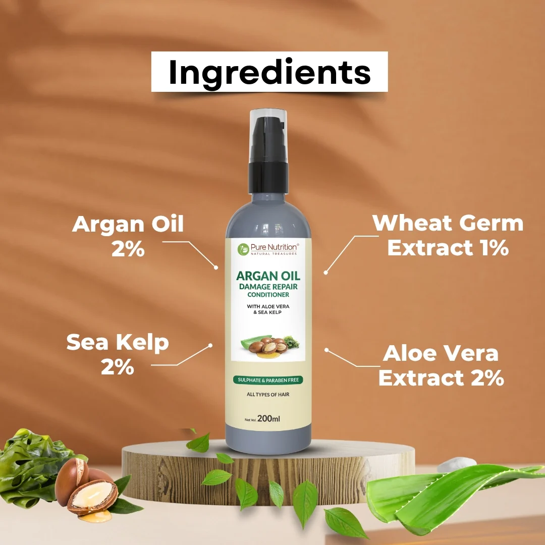 Pure Nutrition Argan Oil Damage Repair Conditioner with Aloe Vera & Sea Kelp – 200ml - Image 4