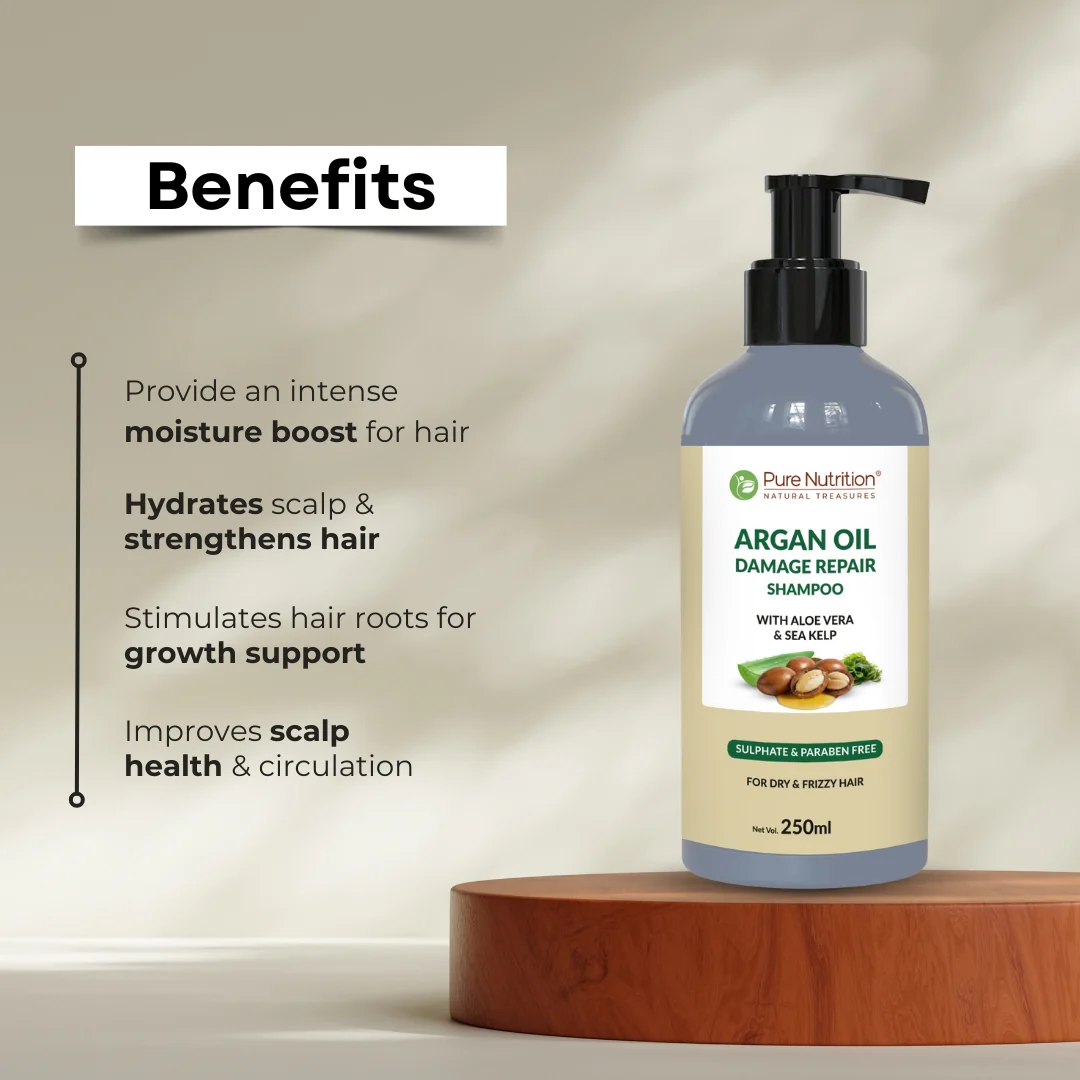 Pure Nutrition Argan Oil Damage Repair Shampoo with Aloe Vera & Sea Kelp – 250ml - Image 5