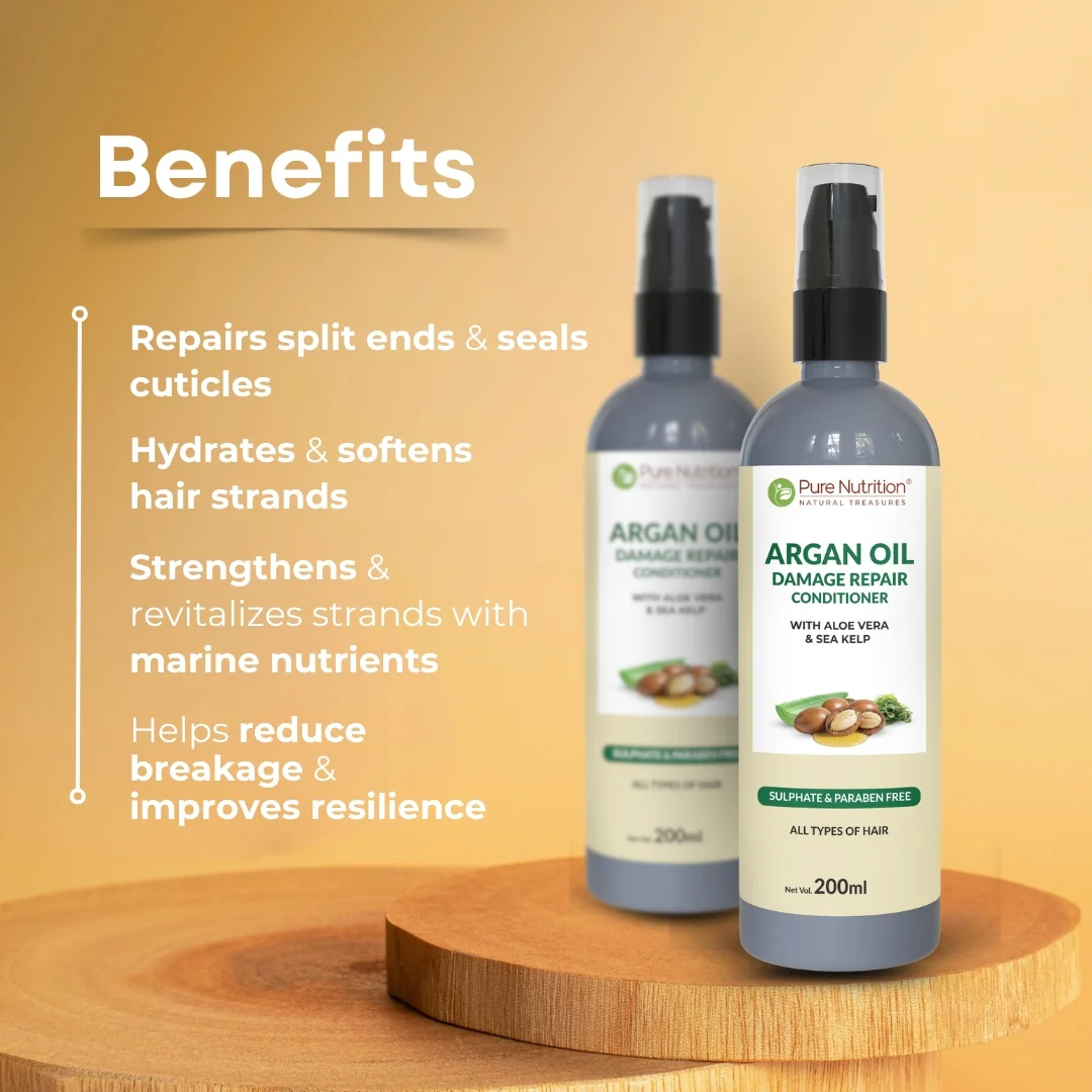 Pure Nutrition Argan Oil Damage Repair Conditioner with Aloe Vera & Sea Kelp – 200ml - Image 5