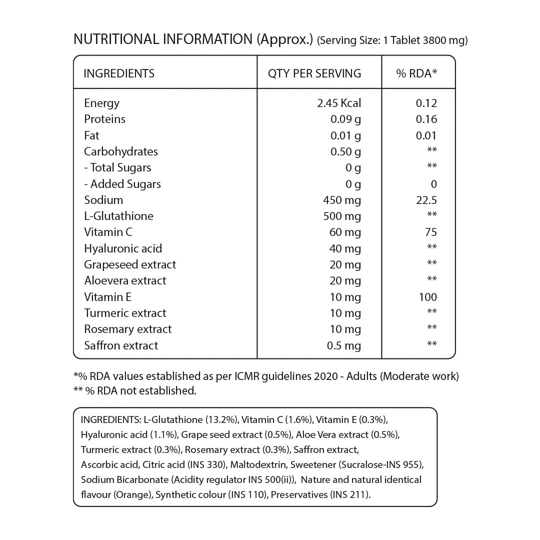 Glutathione 500mg with Vitamin C & Saffron | Effervescent Tablets for Skin Glow - Image 3