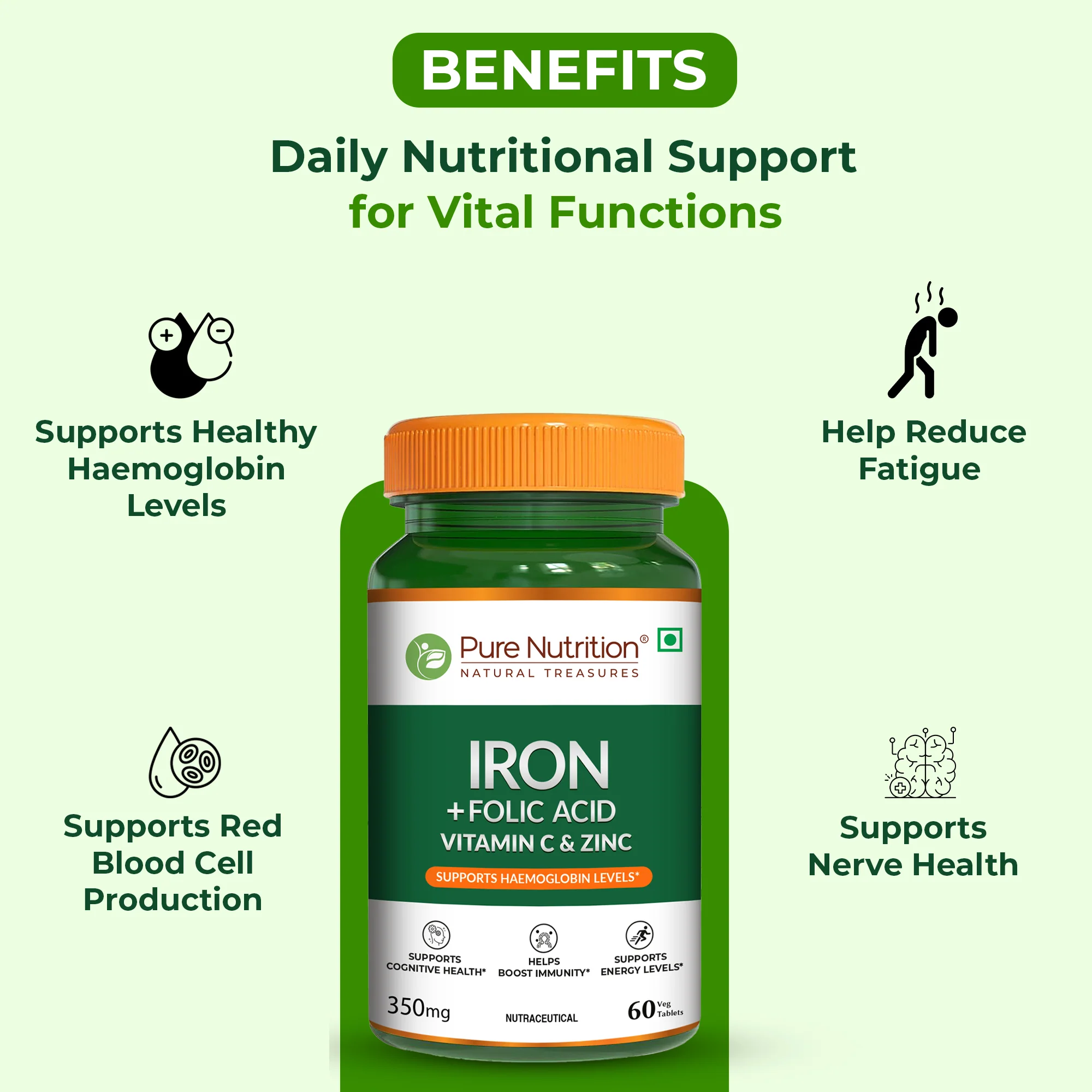 Iron with Folic Acid - 60 Tablets | Supports Haemoglobin Production and Helps Maintain Healthy Iron Levels - Image 5