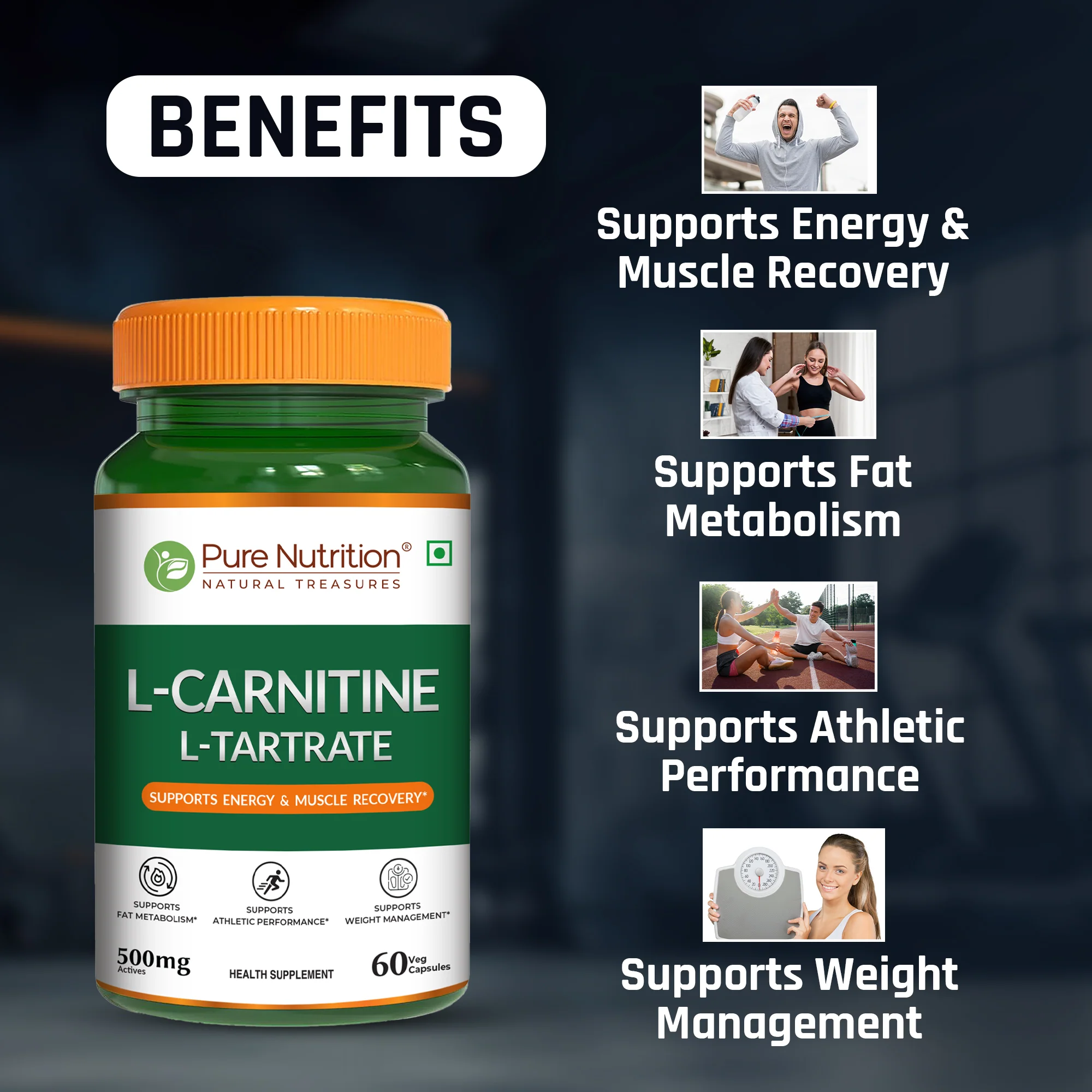 L-Carnitine L-Tartrate 500mg Veg Capsules - Image 3