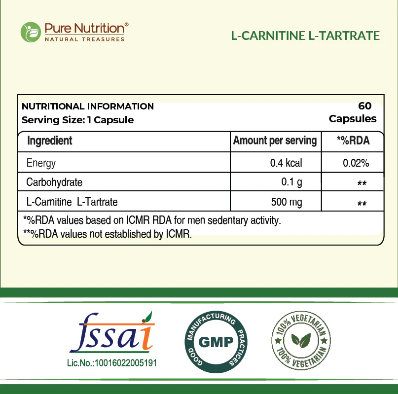 L-Carnitine L-Tartrate 500mg Veg Capsules - Image 7