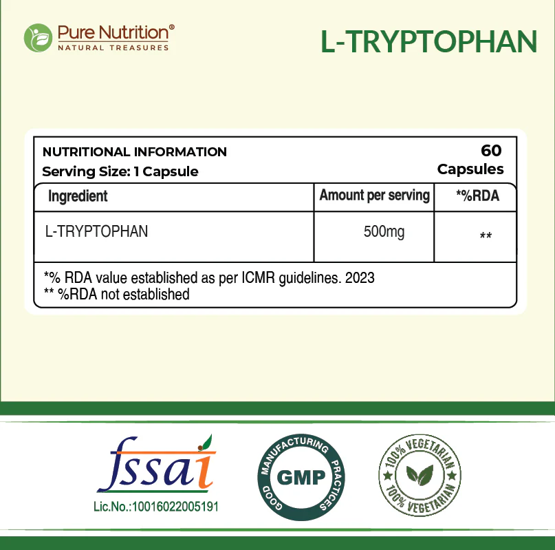 L-Tryptophan 500 mg Veg Capsules - Image 5