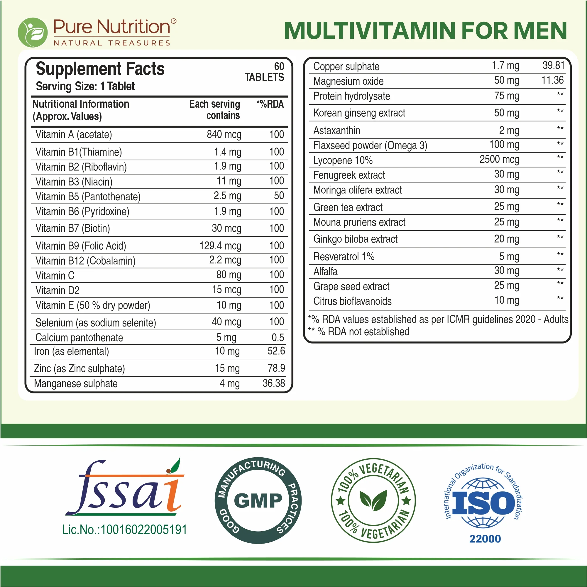 Multivitamin for Men - 60 Vegetarian Tablets | Daily Wellness with 32+ Vitamins, Minerals, and Herbal Extracts - Image 5