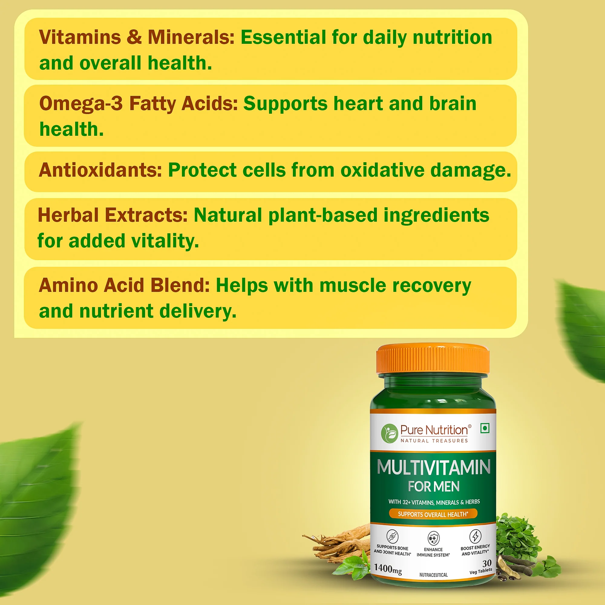 Multivitamin for Men – 30 Vegetarian Tablets | Comprehensive Wellness with 32+ Nutrients - Image 5