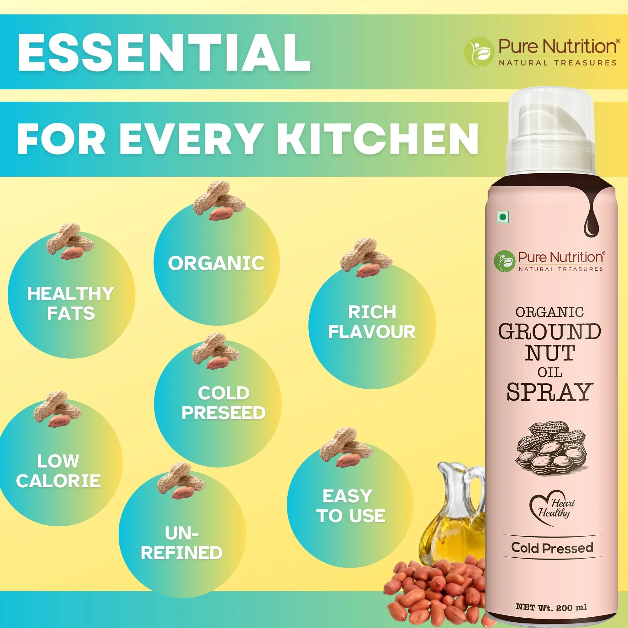 Organic Groundnut Oil Spray 200ml | Cold-Pressed & Pure for Cooking - Image 3