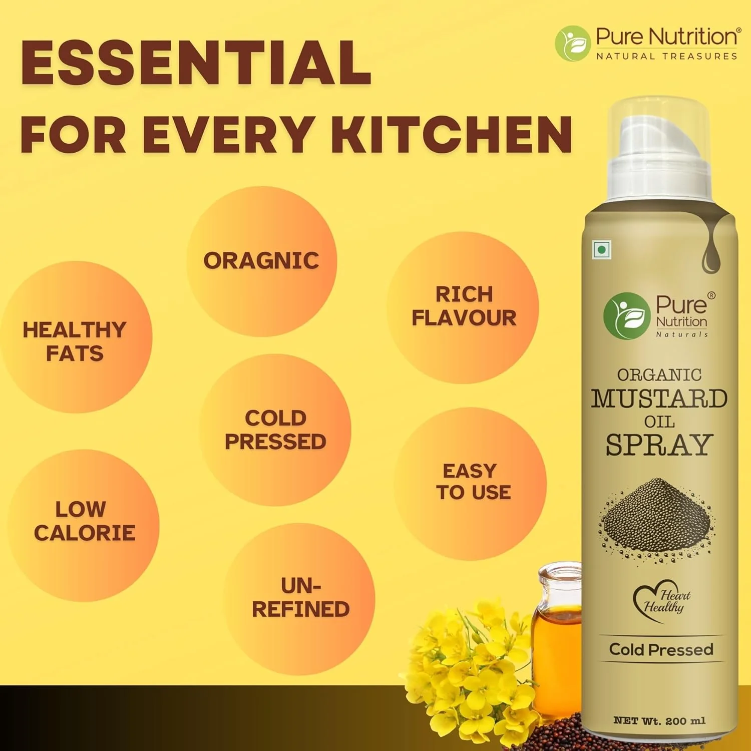 Organic Mustard Oil Spray 200ml | Cold-Pressed & Pure for Cooking - Image 4