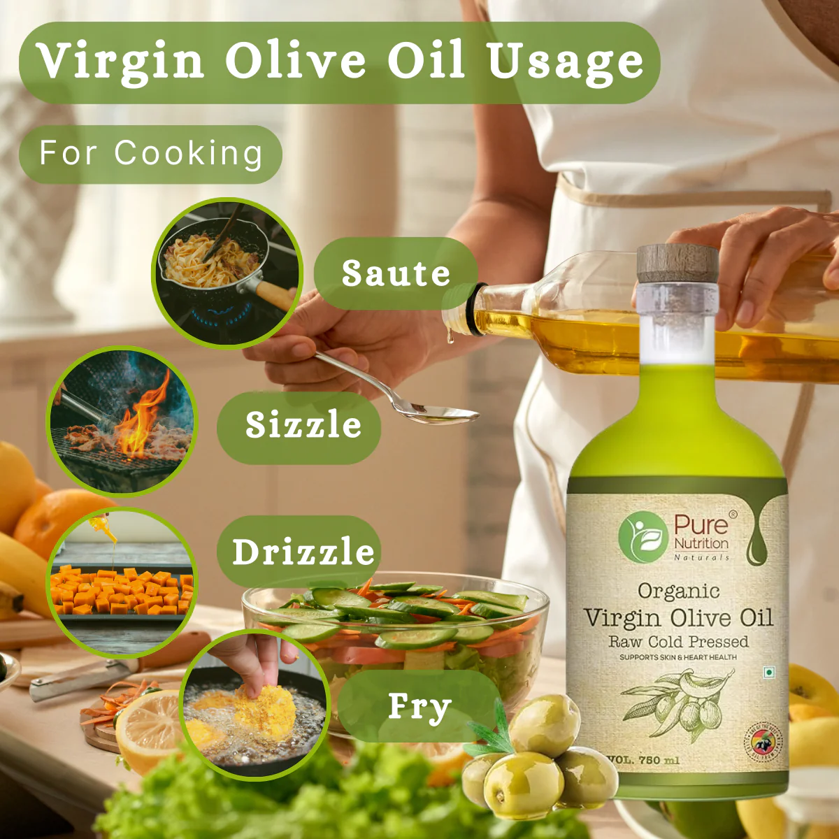 Organic Virgin Edible Olive Oil - 750ml Ideal for Salads, Garnishing, and Skin & Hair Care - Image 6