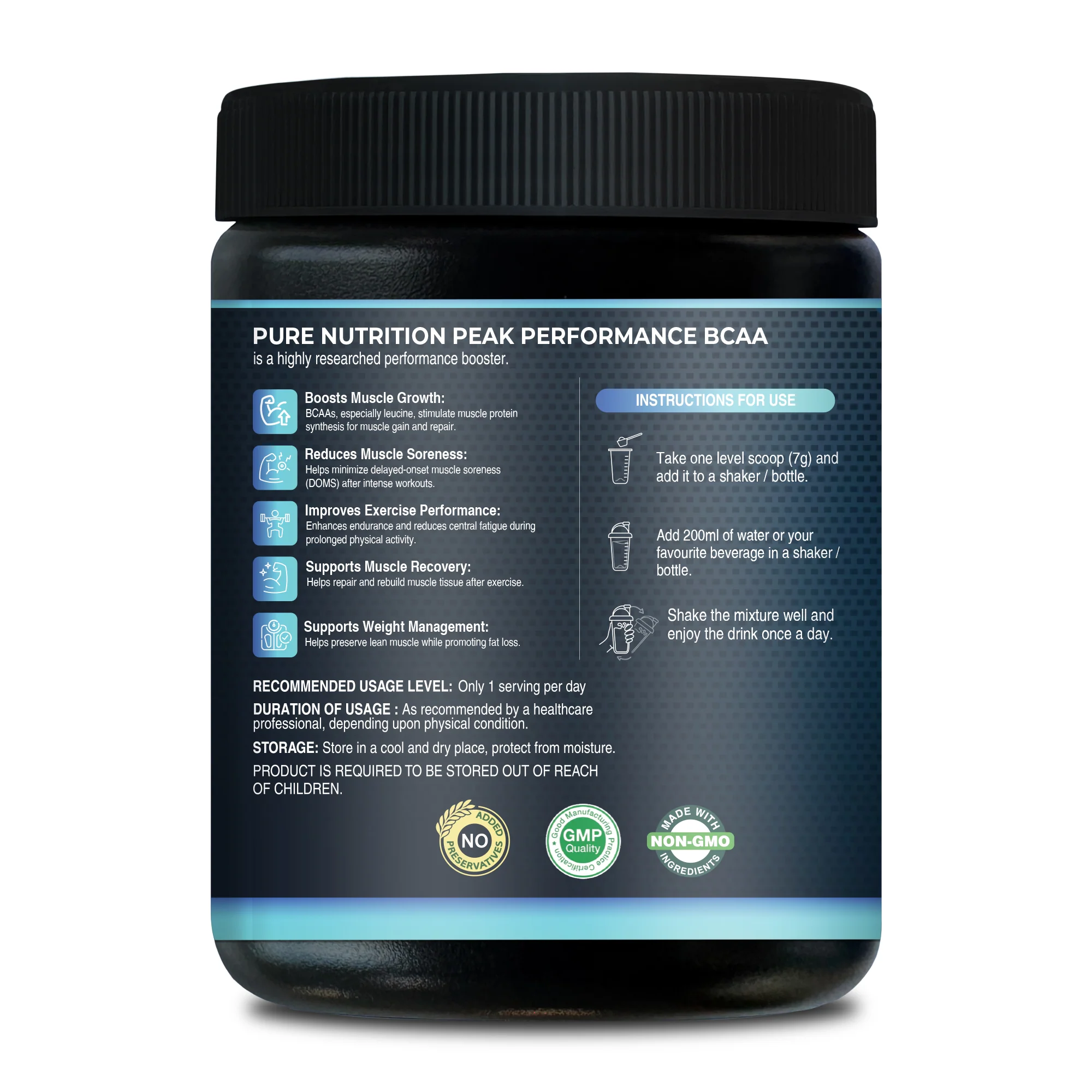 Peak Performance BCAA 5000 mg – 2:1:1 Ratio – Unflavoured - Image 8