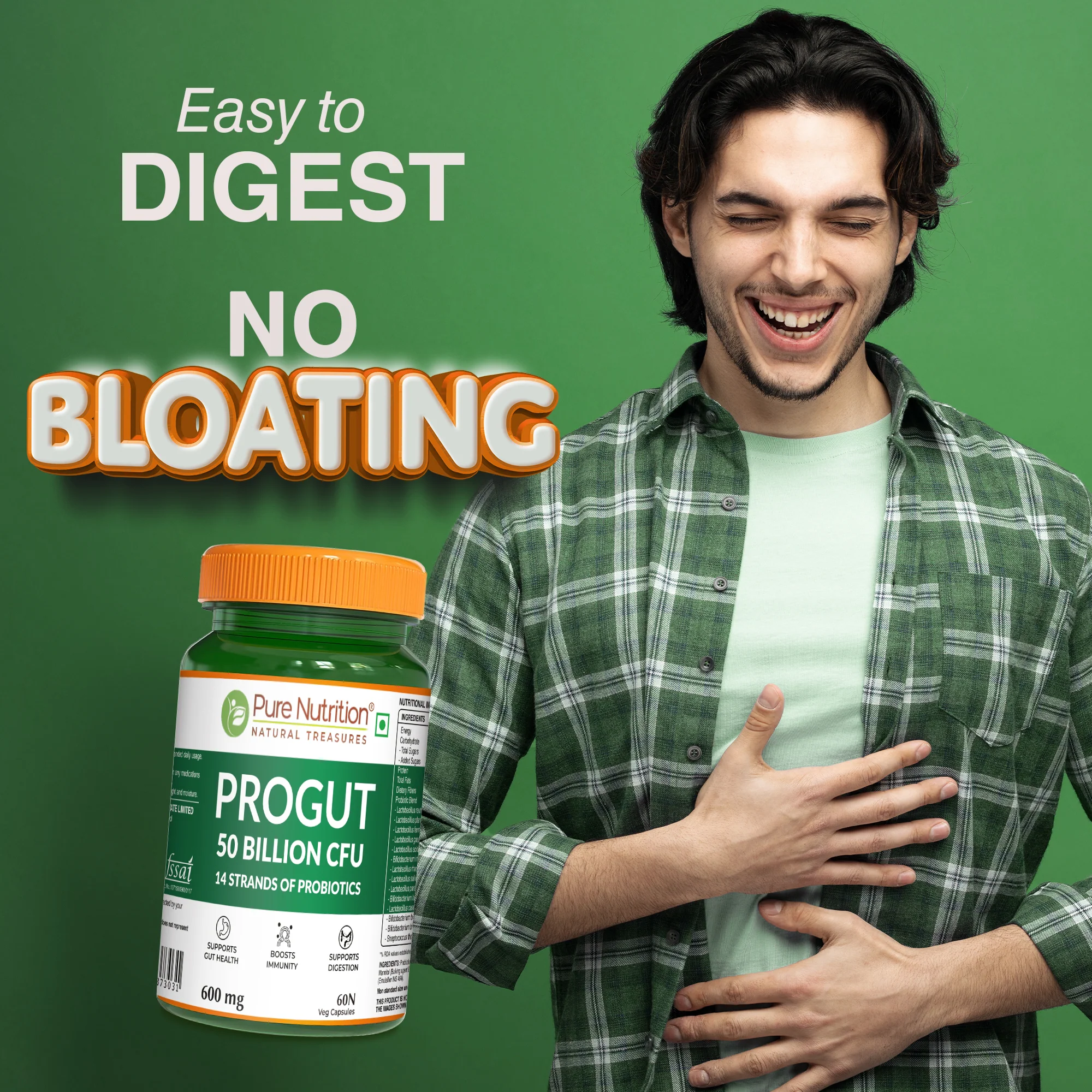 Progut 50 Billion CFU | Advanced Probiotic for Gut & Immune Health| 60 veg Capsules - Image 4
