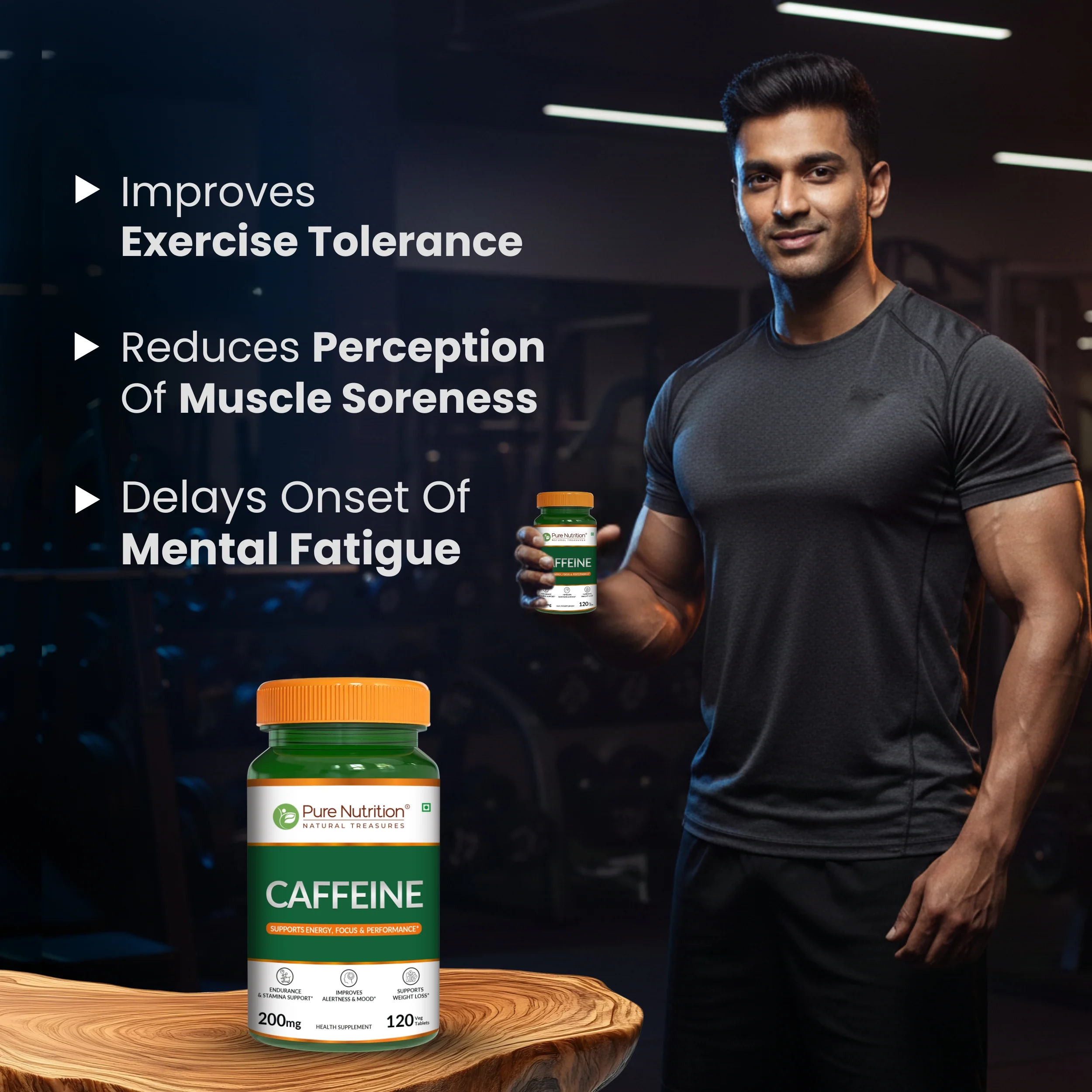 Pure Nutrition 100% Pure Caffeine – 200mg | Energy, Focus & Stamina Support | 120 Veg Tablets - Image 3
