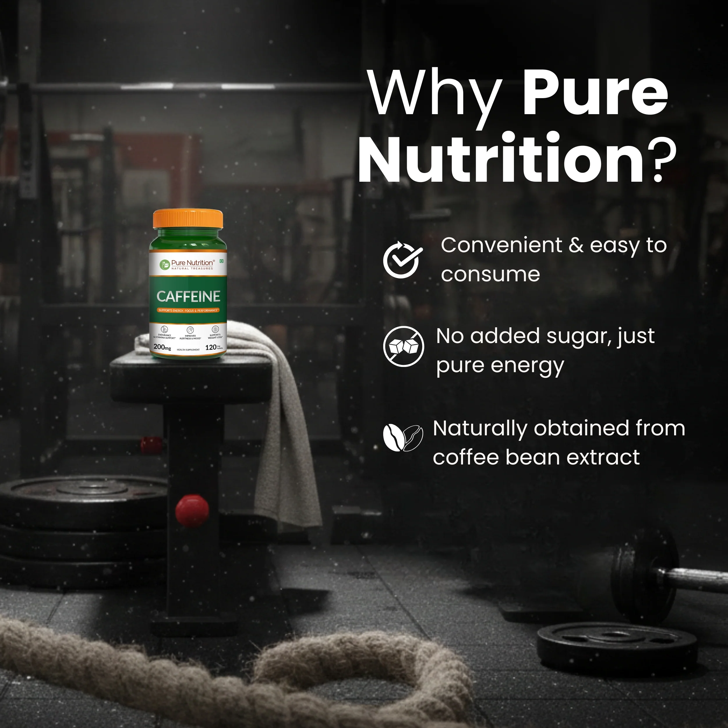 Pure Nutrition 100% Pure Caffeine – 200mg | Energy, Focus & Stamina Support | 120 Veg Tablets - Image 4