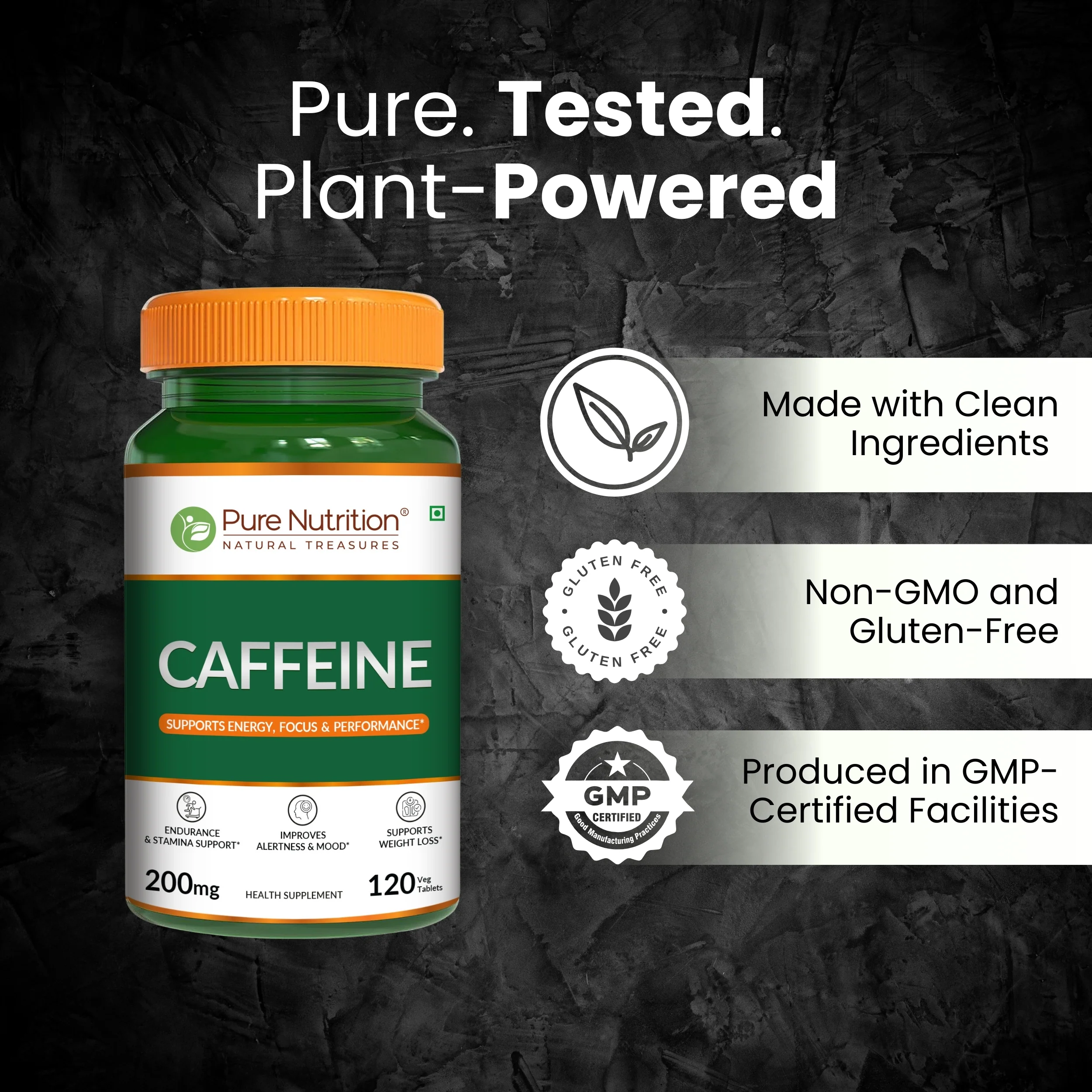 Pure Nutrition 100% Pure Caffeine – 200mg | Energy, Focus & Stamina Support | 120 Veg Tablets - Image 5