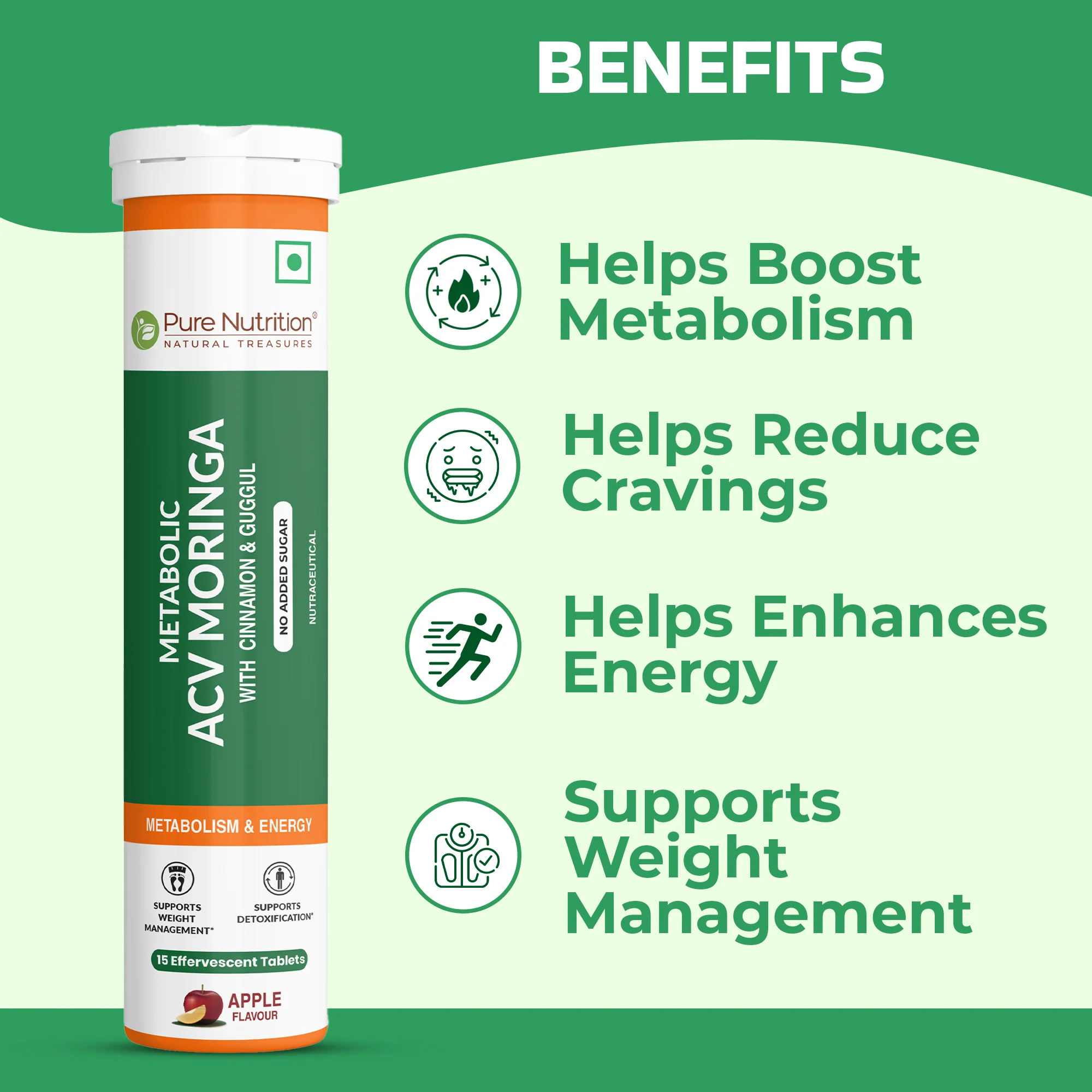 Pure Nutrition ACV Moringa Effervescent Tablets – Apple Flavour – 15 Tablets - Image 3