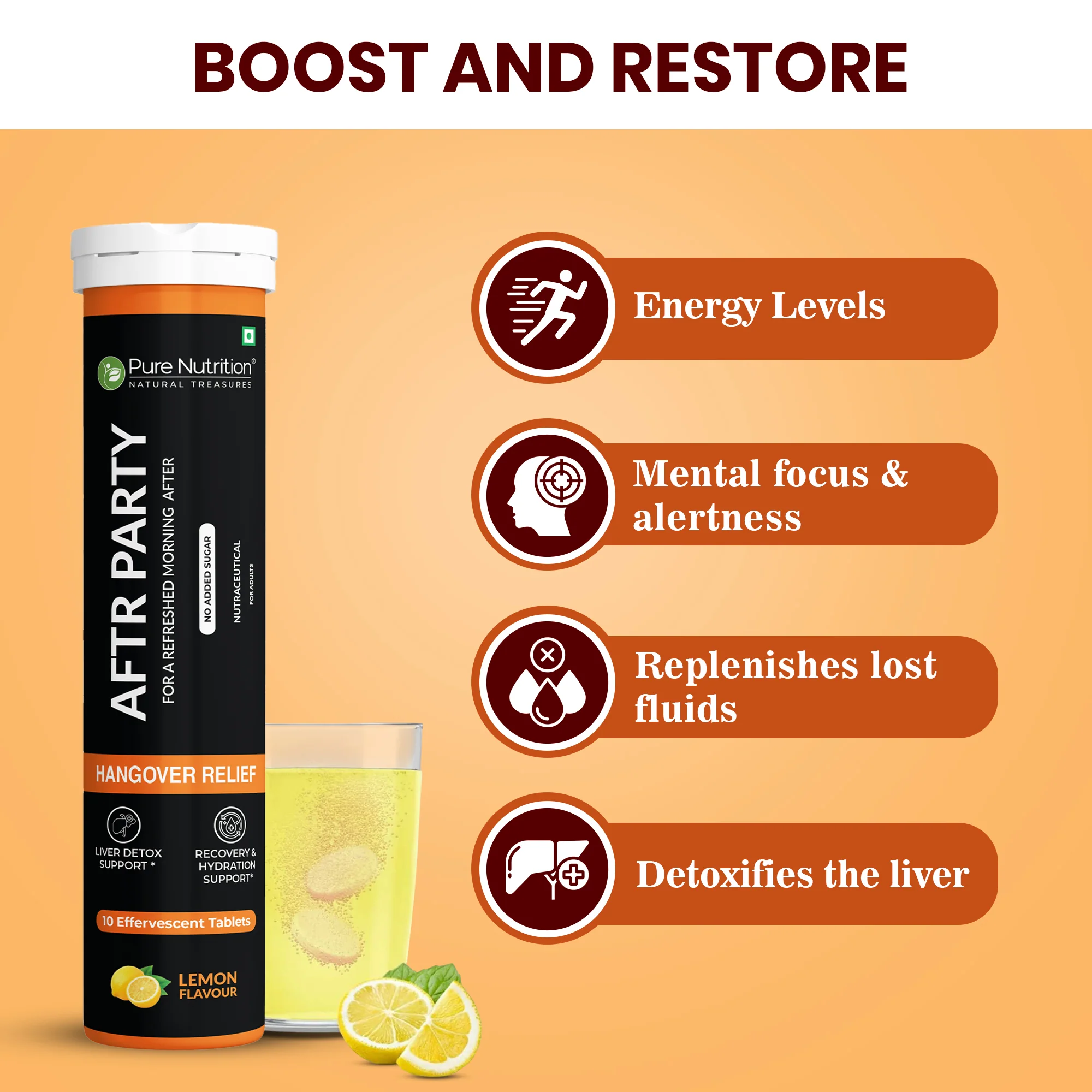 Pure Nutrition AFTR PARTY Effervescent Tablets – Lemon Flavour | 10 Tablets - Image 4