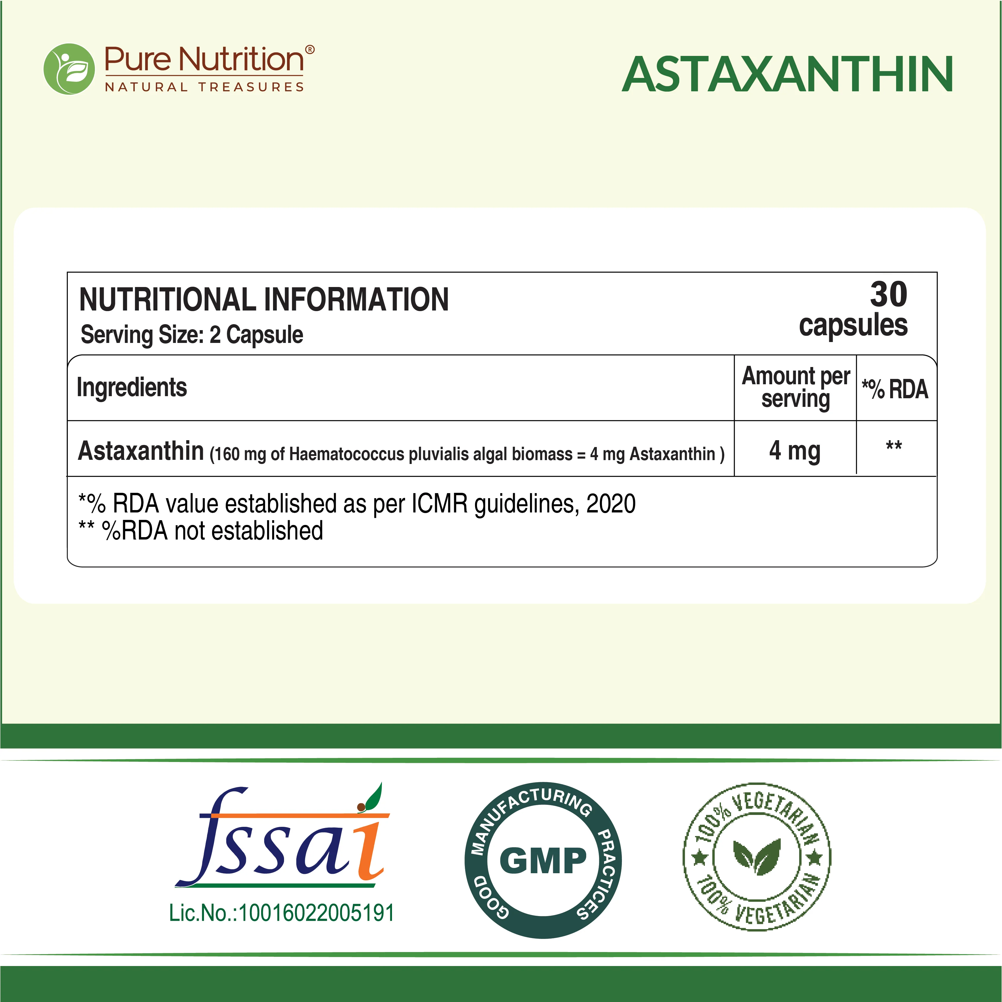 Pure Nutrition Astaxanthin 4 mg | 60 Veg Capsules | Potent Antioxidant for Eye, Skin & Muscle Health - Image 3