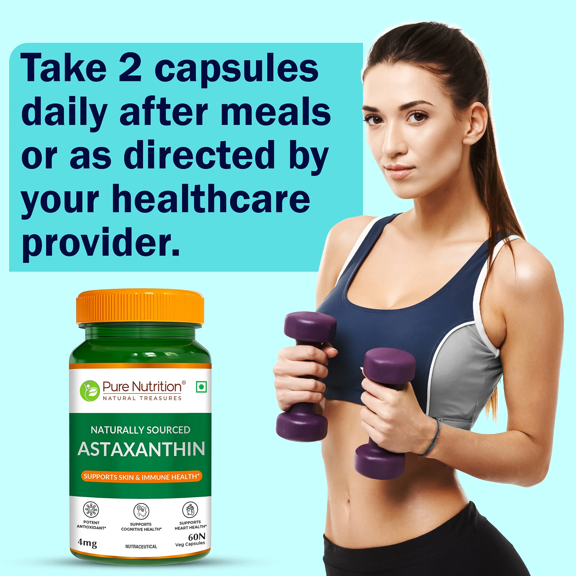 Pure Nutrition Astaxanthin 4 mg | 60 Veg Capsules | Potent Antioxidant for Eye, Skin & Muscle Health - Image 5