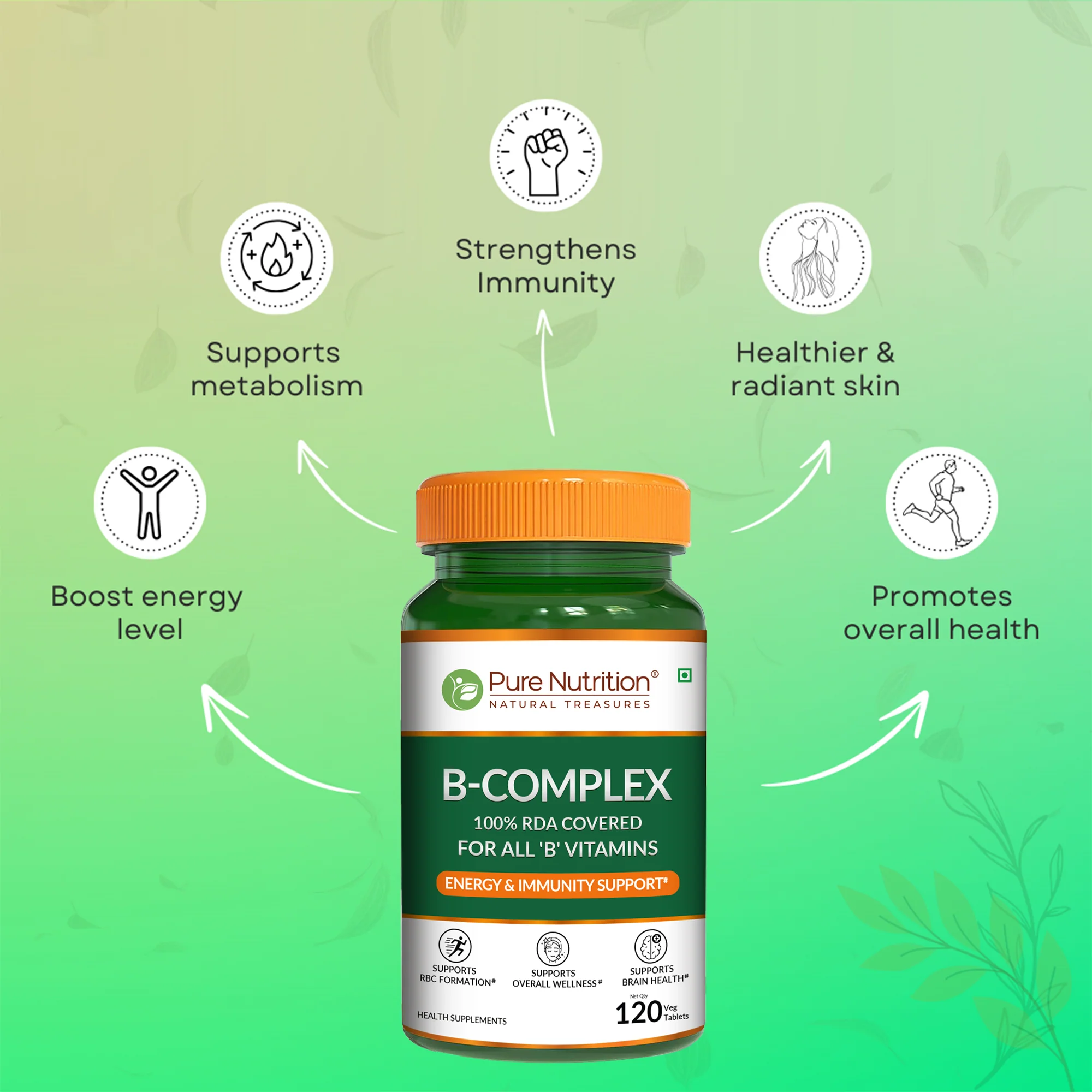 Pure Nutrition B-Complex – 100% RDA of B Vitamins | Energy & Immunity Support | 120 Veg Tablets - Image 7