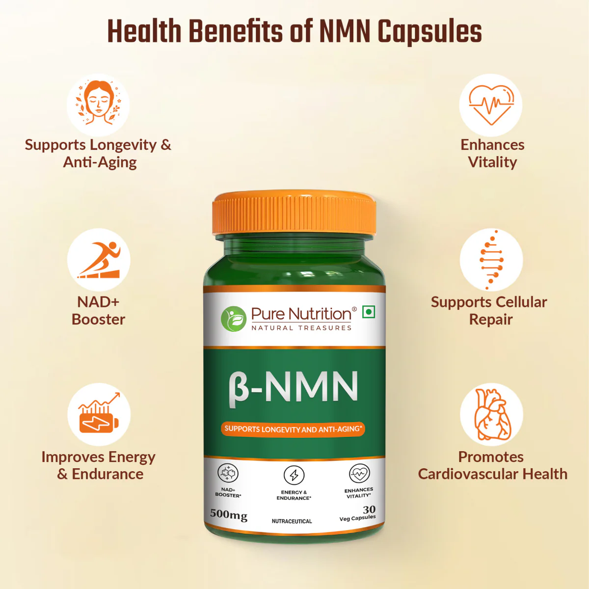Pure Nutrition β-NMN 500mg – Supports Cellular Energy & Vitality | Veg Capsules - Image 4