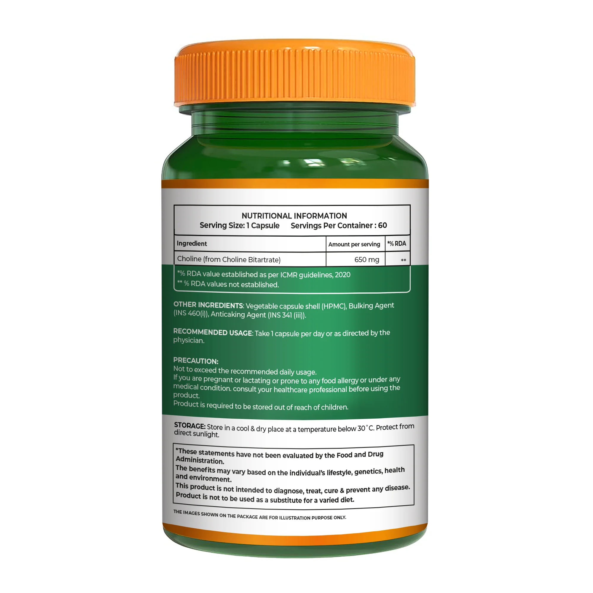 Pure Nutrition Choline Bitartrate 650mg | 60 Veg Capsules | Brain & Nerve Support - Image 7