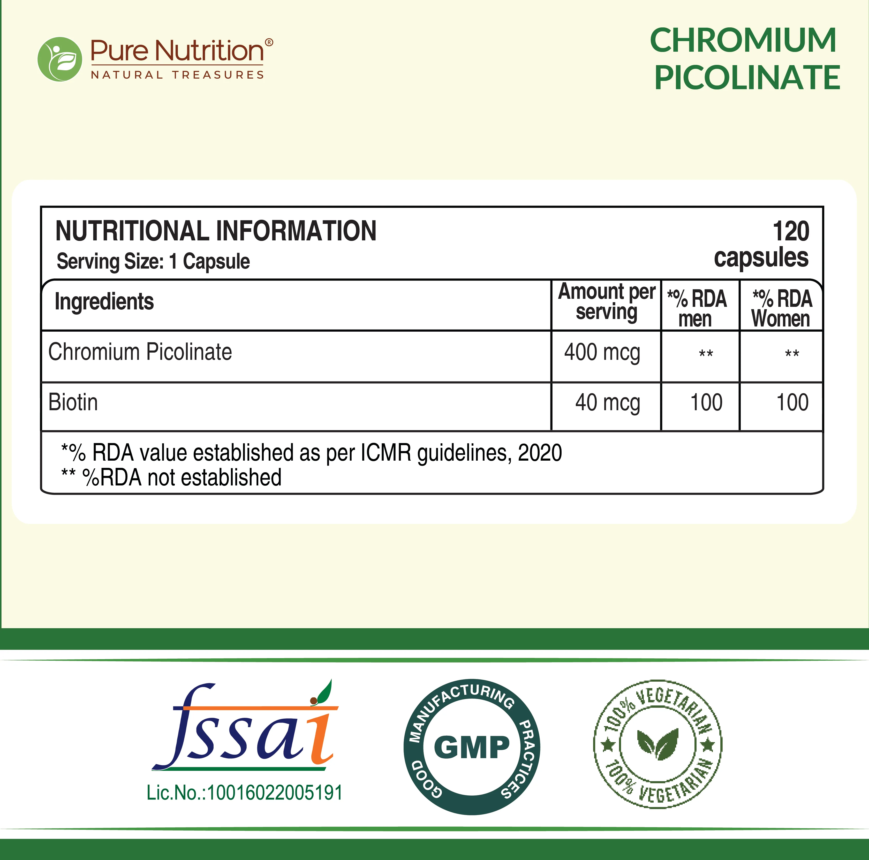 Pure Nutrition Chromium Picolinate – 120 Veg Capsules - Image 6