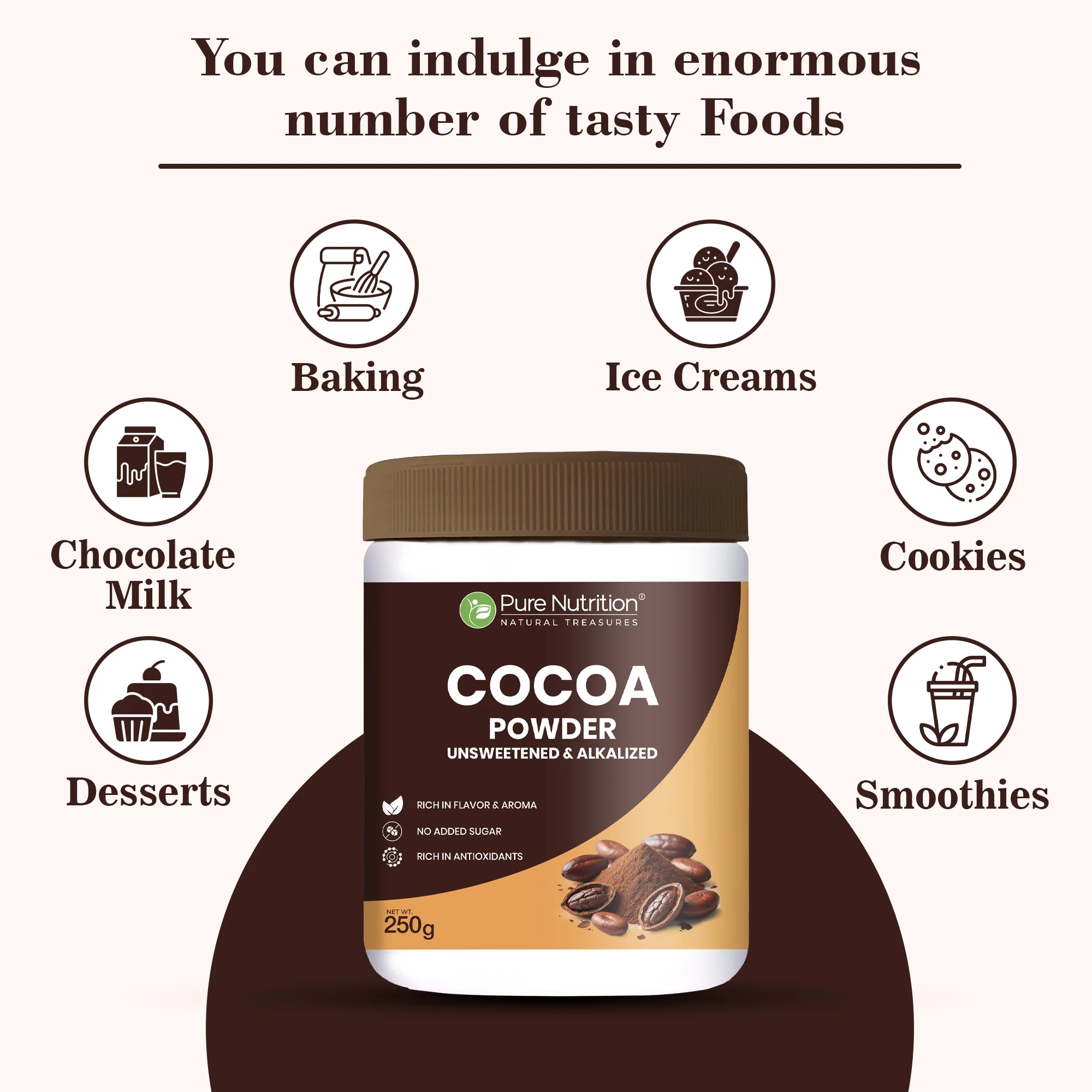 Pure Nutrition Cocoa Powder – Unsweetened & Alkalized | Rich Aroma & Flavor | 250g - Image 4