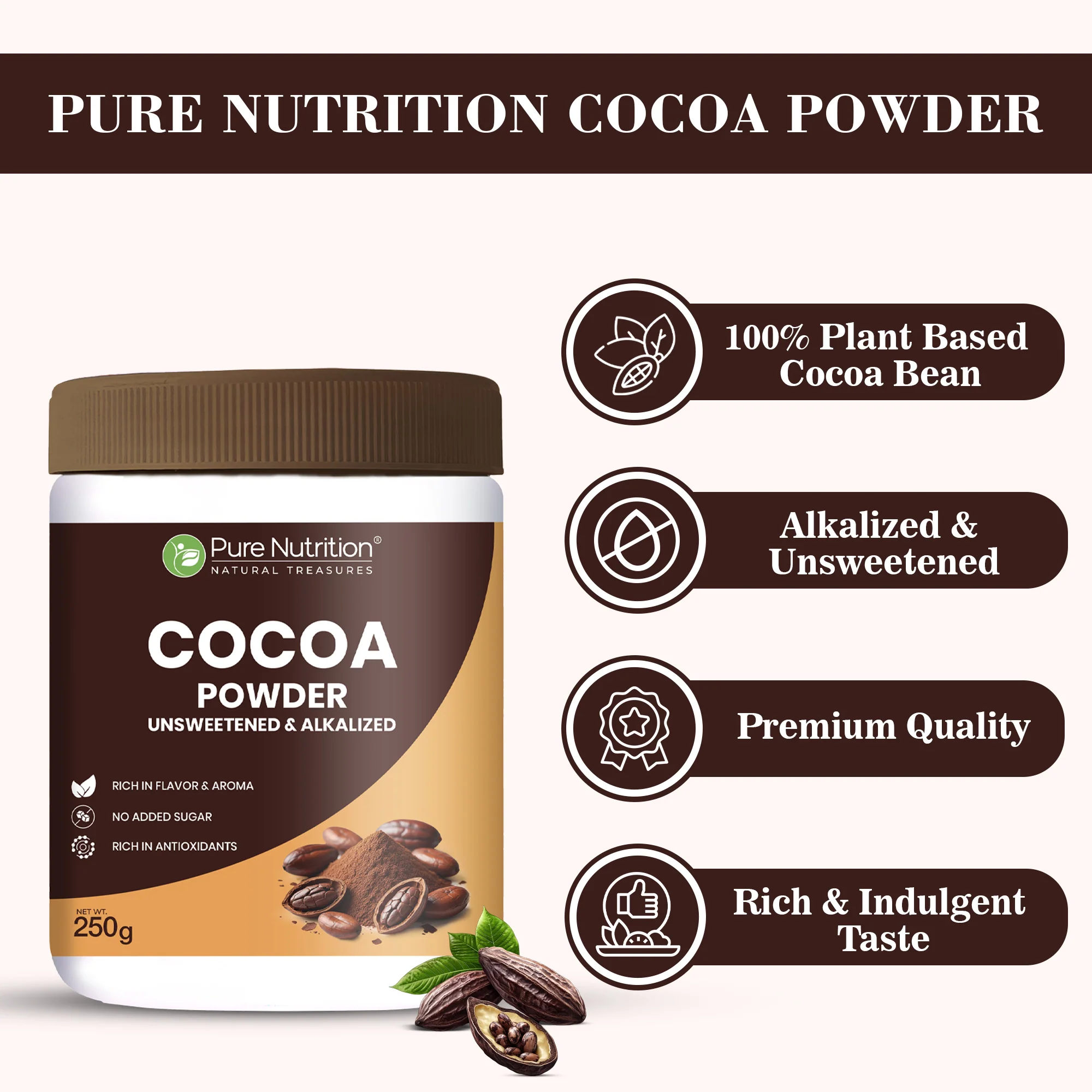 Pure Nutrition Cocoa Powder – Unsweetened & Alkalized | Rich Aroma & Flavor | 250g - Image 5