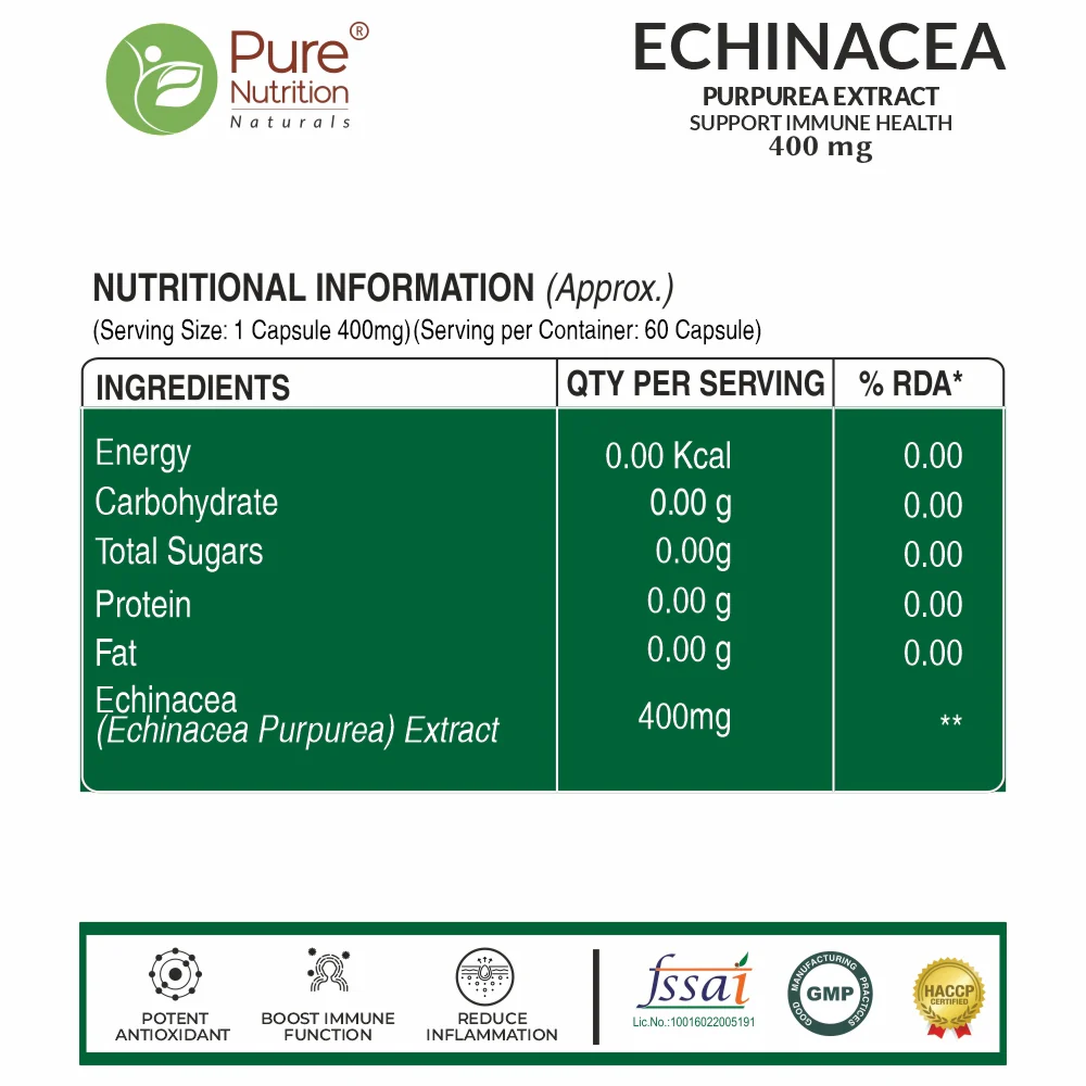Pure Nutrition Echinacea Capsules - 60 Capsules | Antioxidant, Immune Booster, and Anti-Inflammatory Support - Image 6