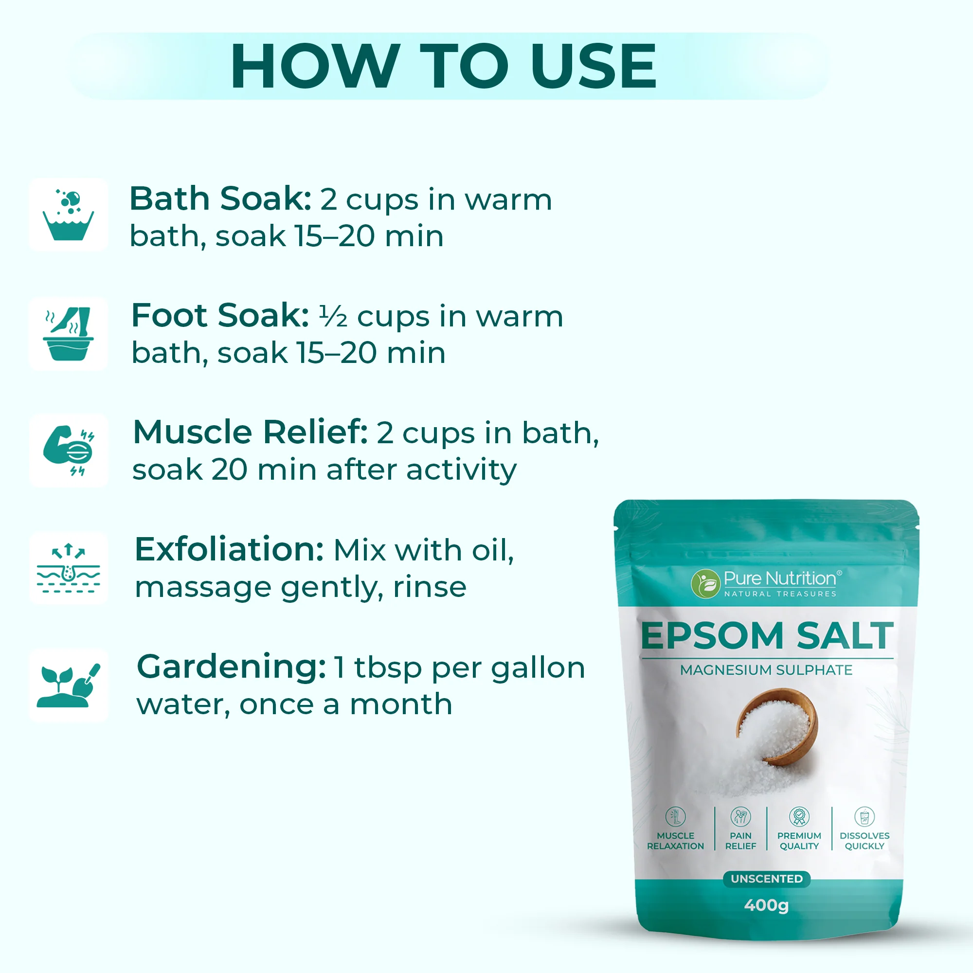 Pure Nutrition Epsom Salt – 100% Magnesium Sulphate, Unscented - Image 4