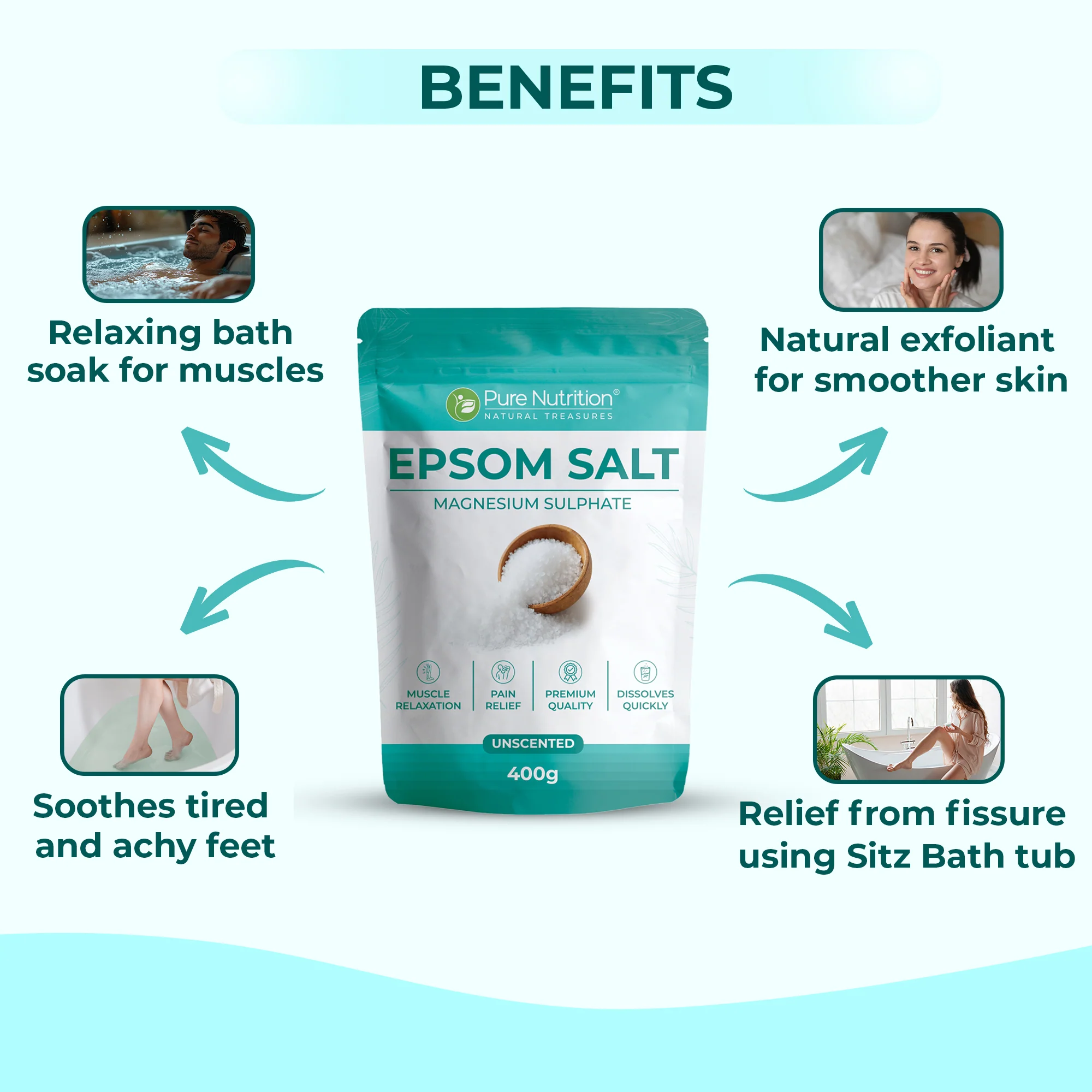 Pure Nutrition Epsom Salt – 100% Magnesium Sulphate, Unscented - Image 6