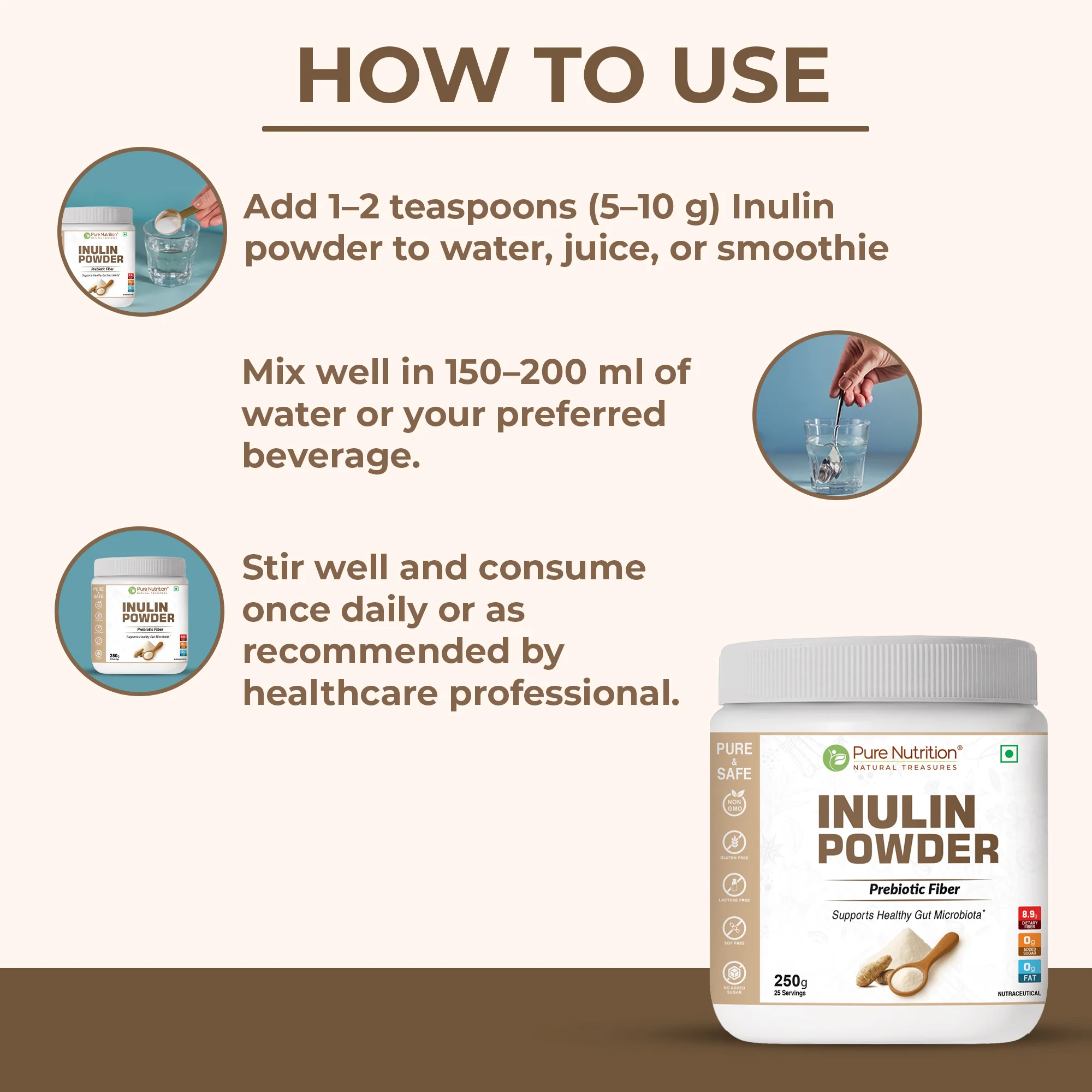 Pure Nutrition Inulin Powder – Prebiotic Fiber – 250g - Image 3