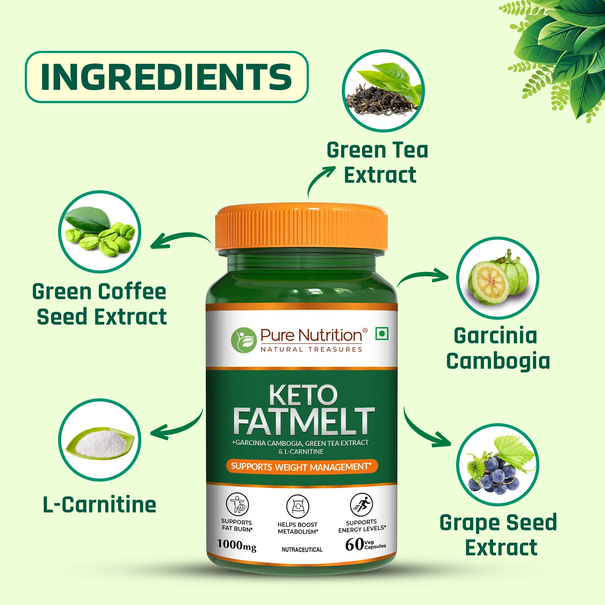 Pure Nutrition Keto Fatmelt | Garcinia Cambogia, Green Tea & L-Carnitine - Image 4