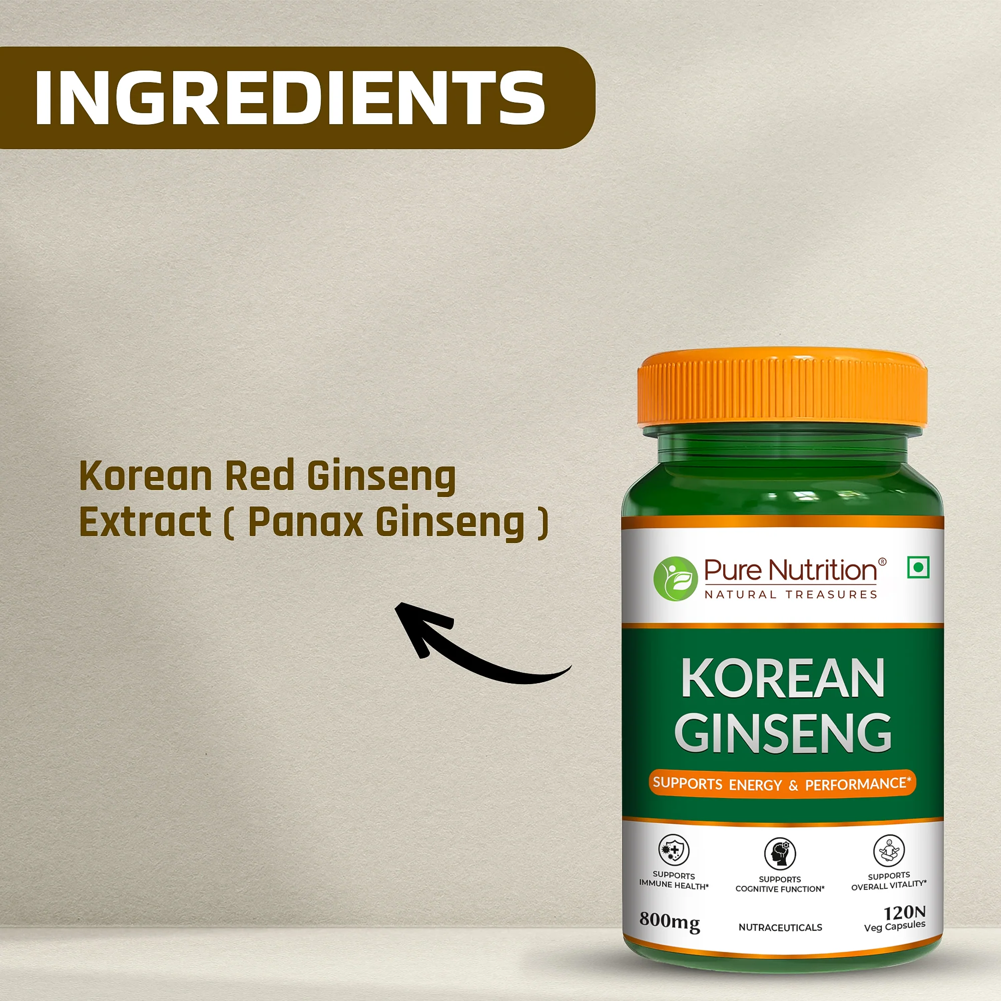 Pure Nutrition Korean Ginseng – 120 Veg Capsules - Image 3