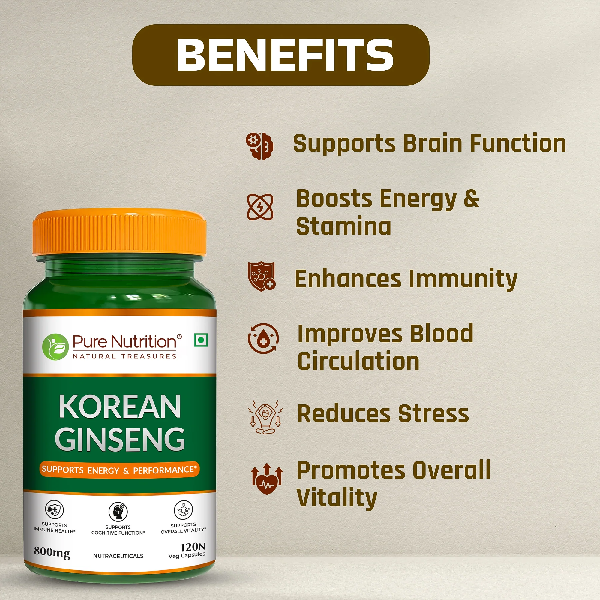 Pure Nutrition Korean Ginseng – 120 Veg Capsules - Image 4