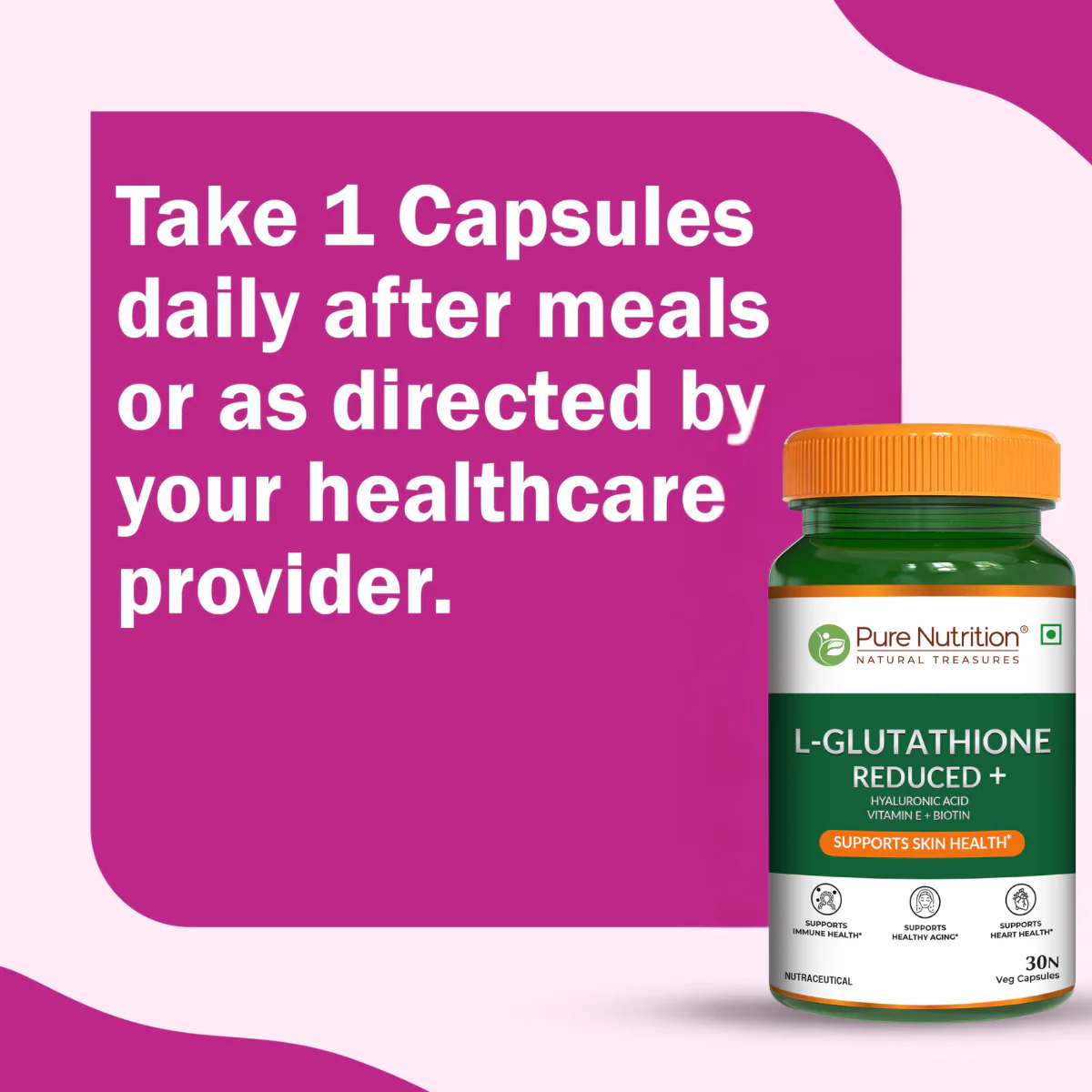 Pure Nutrition L-Glutathione Reduced+ with Hyaluronic Acid, Vitamin E, Biotin & Lycopene | Veg Capsules - Image 3