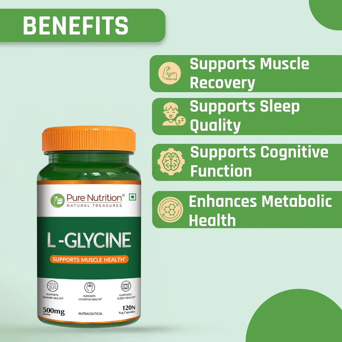 Pure Nutrition L-Glycine | 500 mg | 120 Veg Capsules - Image 3
