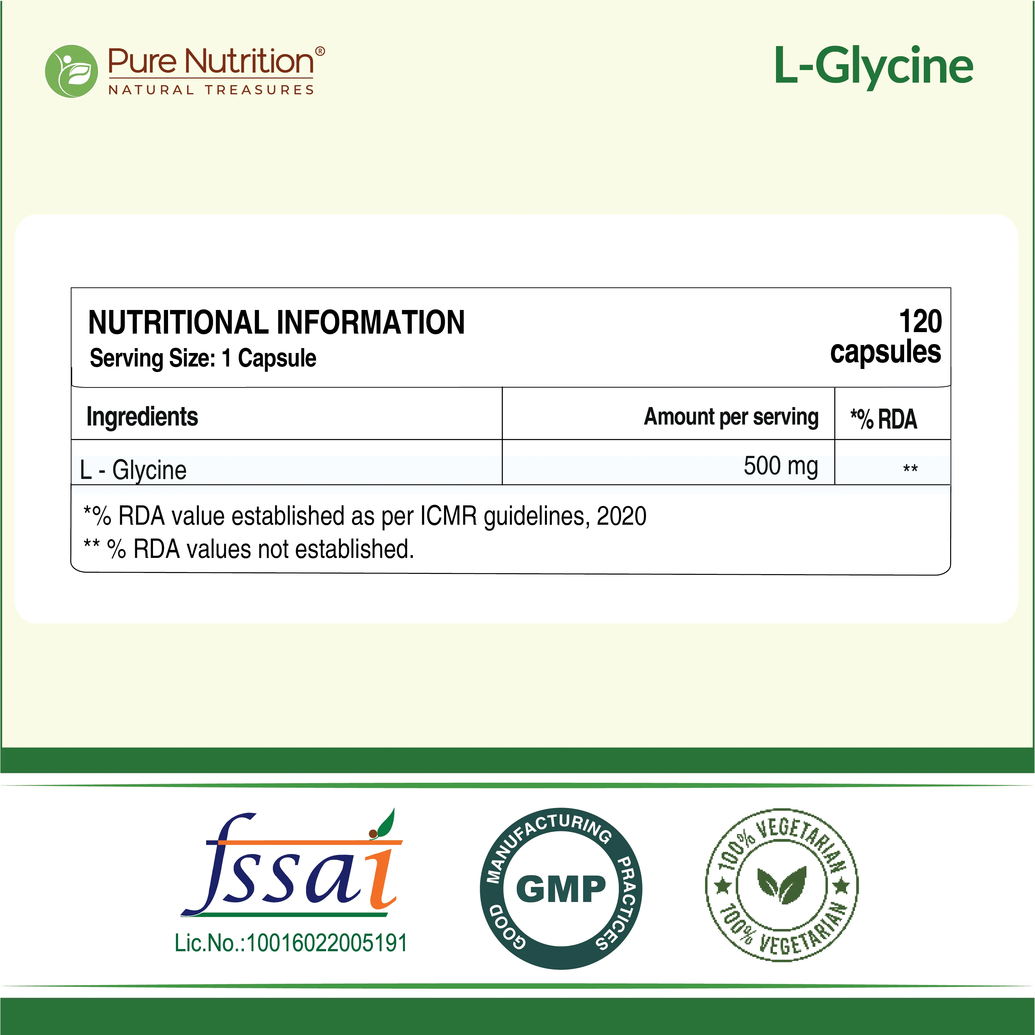Pure Nutrition L-Glycine | 500 mg | 120 Veg Capsules - Image 6