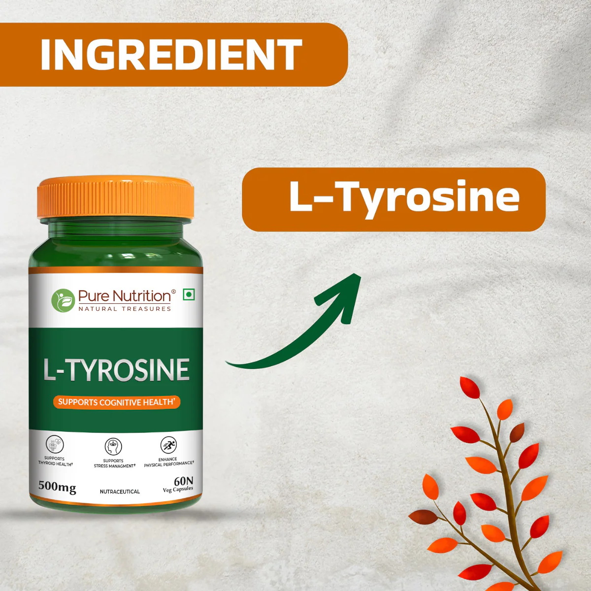 Pure Nutrition L-Tyrosine 500 mg Veg Capsules - Image 3