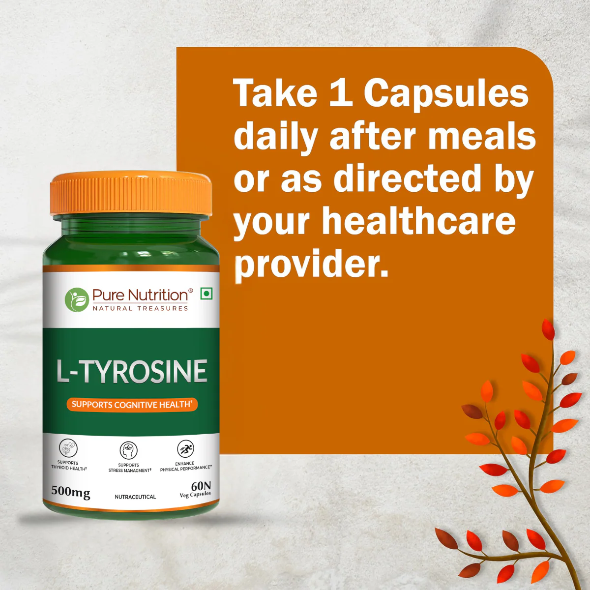 Pure Nutrition L-Tyrosine 500 mg Veg Capsules - Image 4