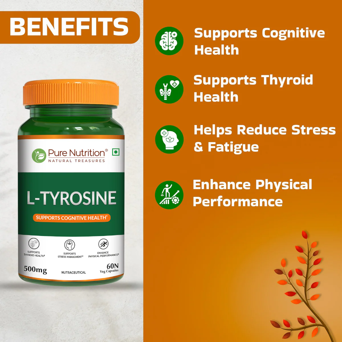 Pure Nutrition L-Tyrosine 500 mg Veg Capsules - Image 5